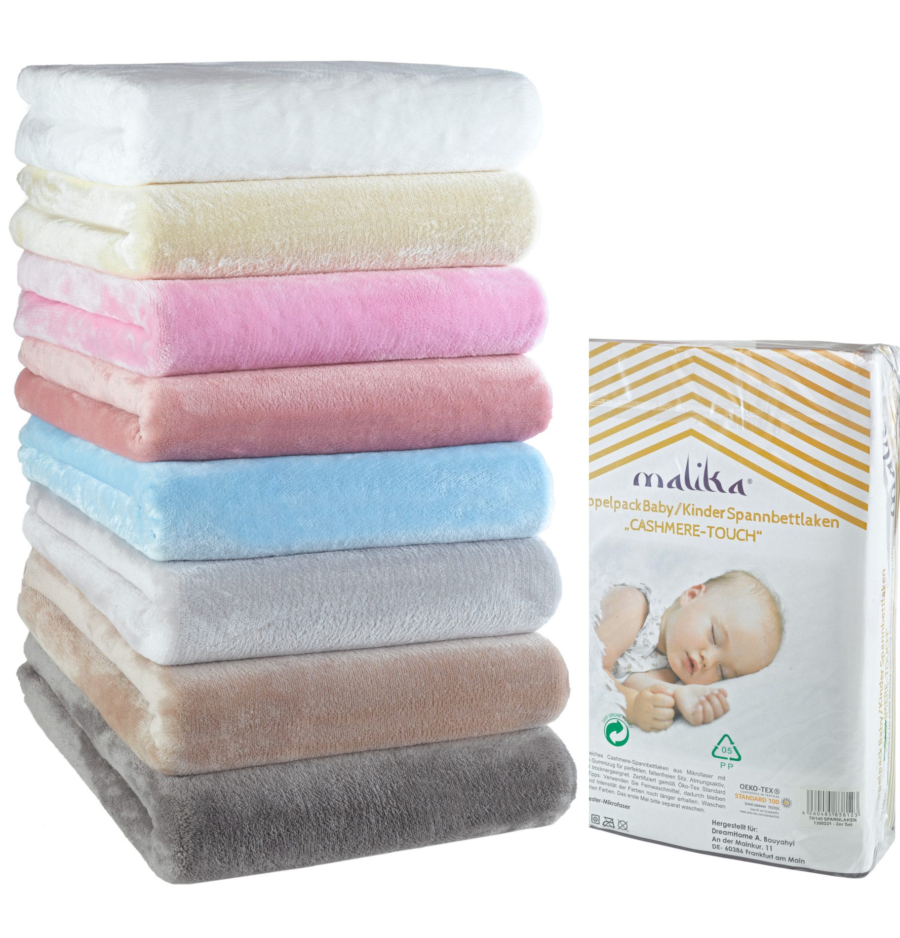 Malika Spannbettlaken Cashmere-Touch Fleece, warmes Winter-Spannbetttuch, Mikrofaser, Gummizug: rundum Gummizug, (2 Stück), Flauschig warmes Teddy Plüsch, Einfarbig