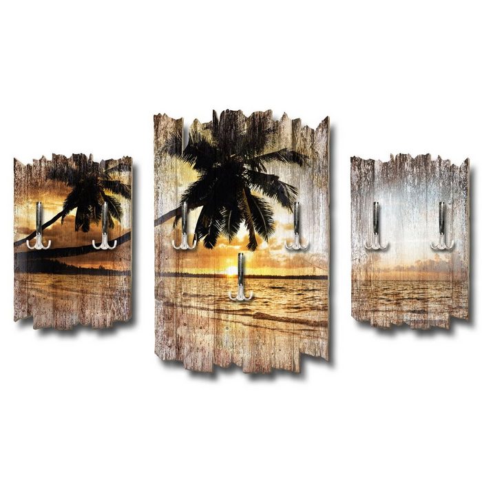 Kreative Feder Wandgarderobe Palmenstrand Dreiteilige Wandgarderobe Holz Wandbild Wanddeko Garderobe Kleiderhaken Natur Landschaft