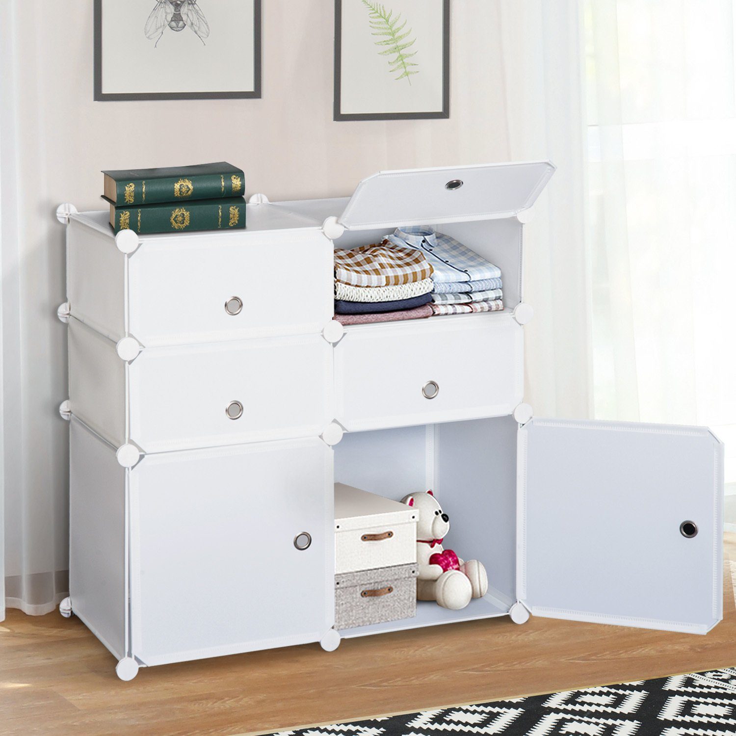 HOMCOM Kommode Regal mit Aufbewahrungsboxen