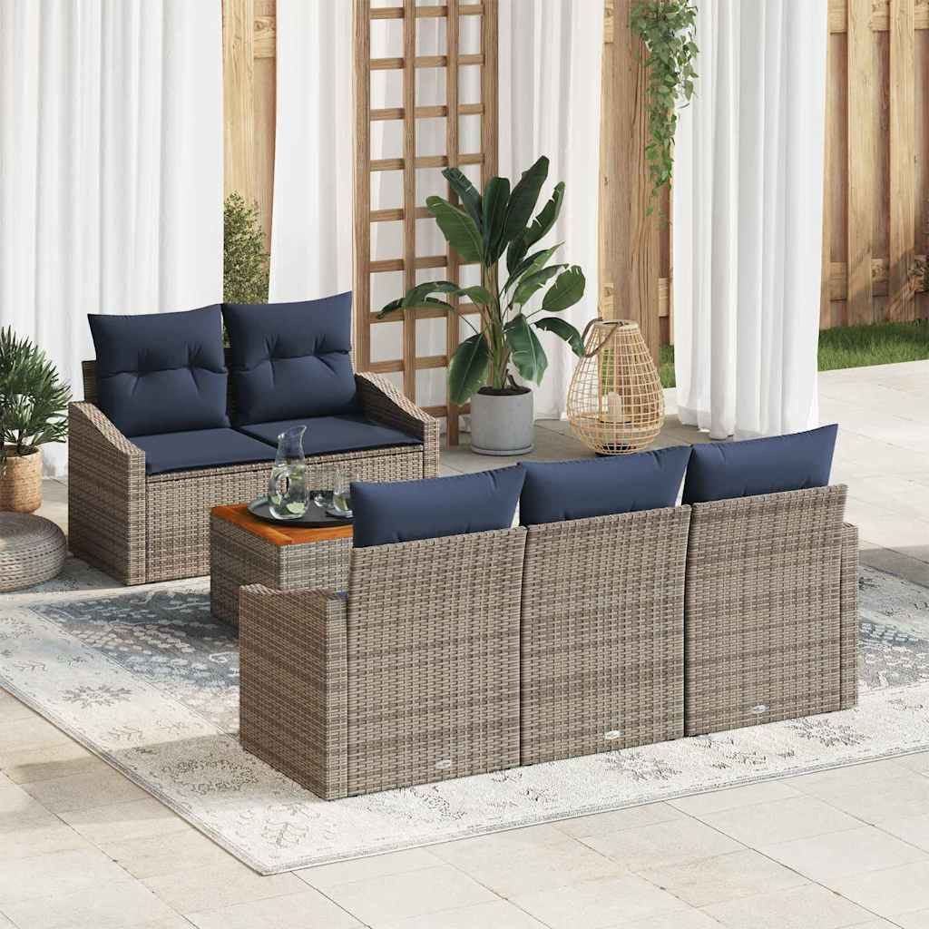 vidaXL Gartenlounge-Set Gartensofa-set 6 pcs Grau und Marineblau Poly-Rattan, (6-tlg)