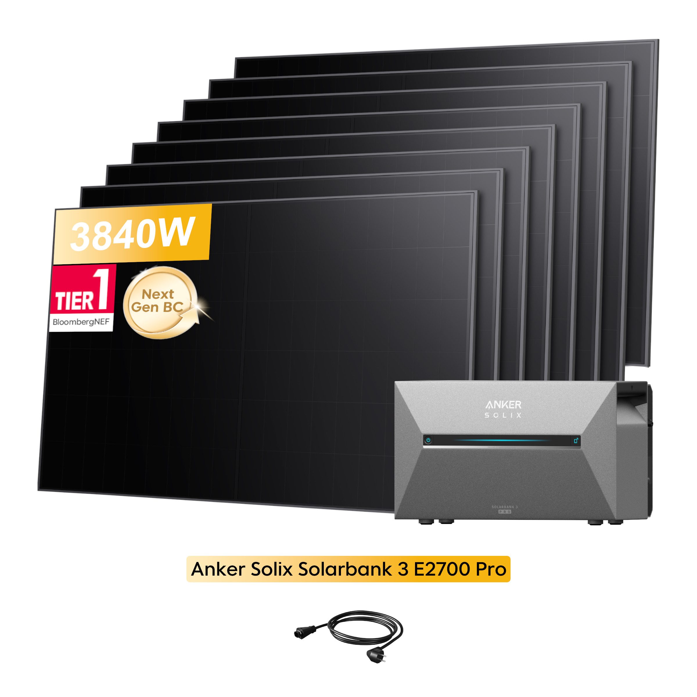 Anker Balkonkraftwerk 3840W Anker SOLIX Solarbank 3 E2700 Pro mit Smart Meter, (0x/1x Smart Meter und 8x 480Wp Solarmodule im Lieferumfang enthalten), Speicher mit integriertem Wechselrichter, All-in-One 2,668kWh Akku