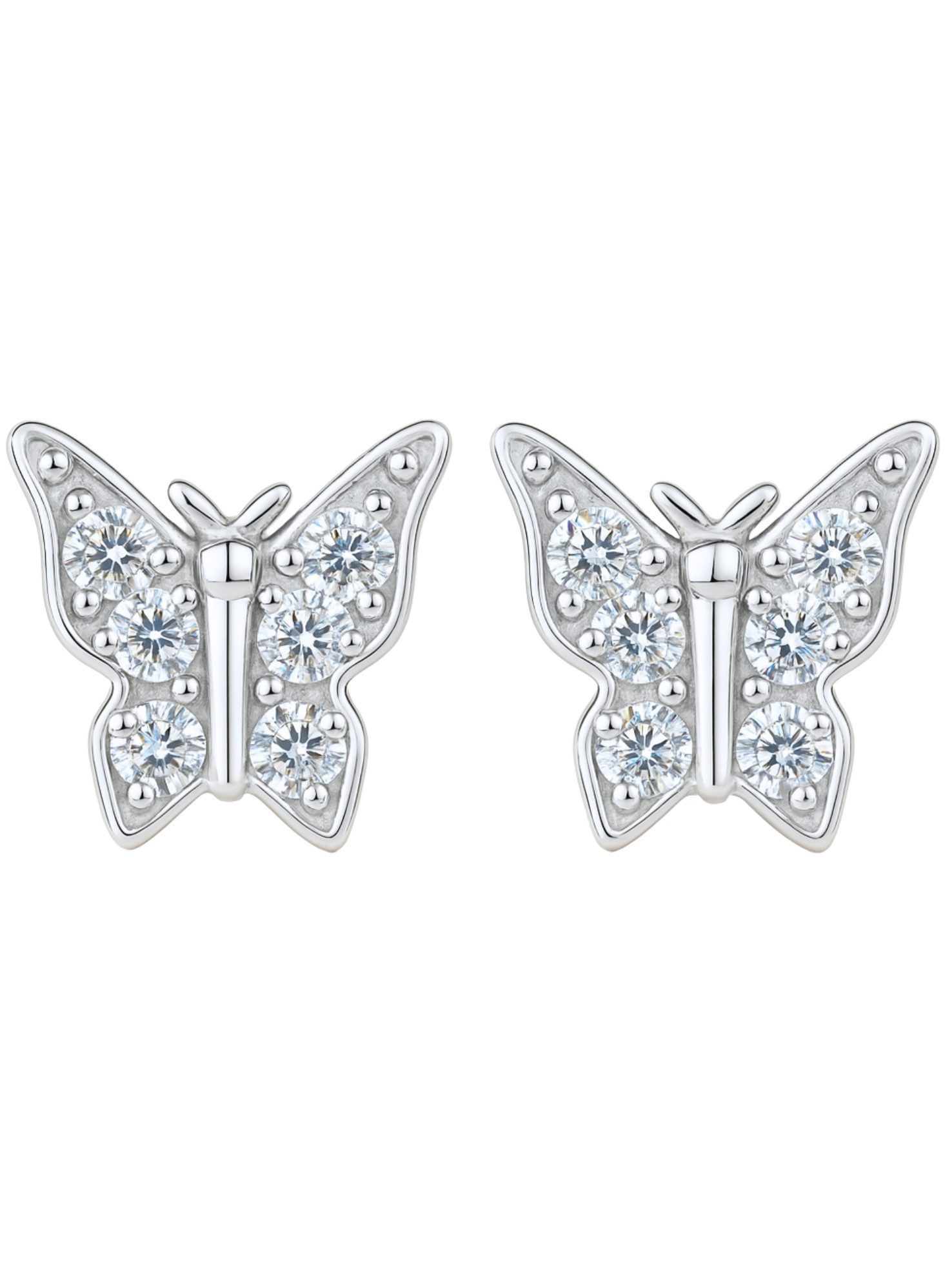 S&T Design Paar Ohrstecker Design Ohrstecker Schmetterling 925 Silber mit Moissanite (Zertifikat 925 Silber, Geschenkbox), Geschenk Klein Schmetterling Ohrringe für Frauen