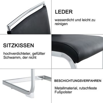 Merax Freischwinger aus Kunstleder und Leinen (2 St), Schwingstuhl, Esszimmerstuhl, 2er Set, Polsterstuhl mit Metallrahmen