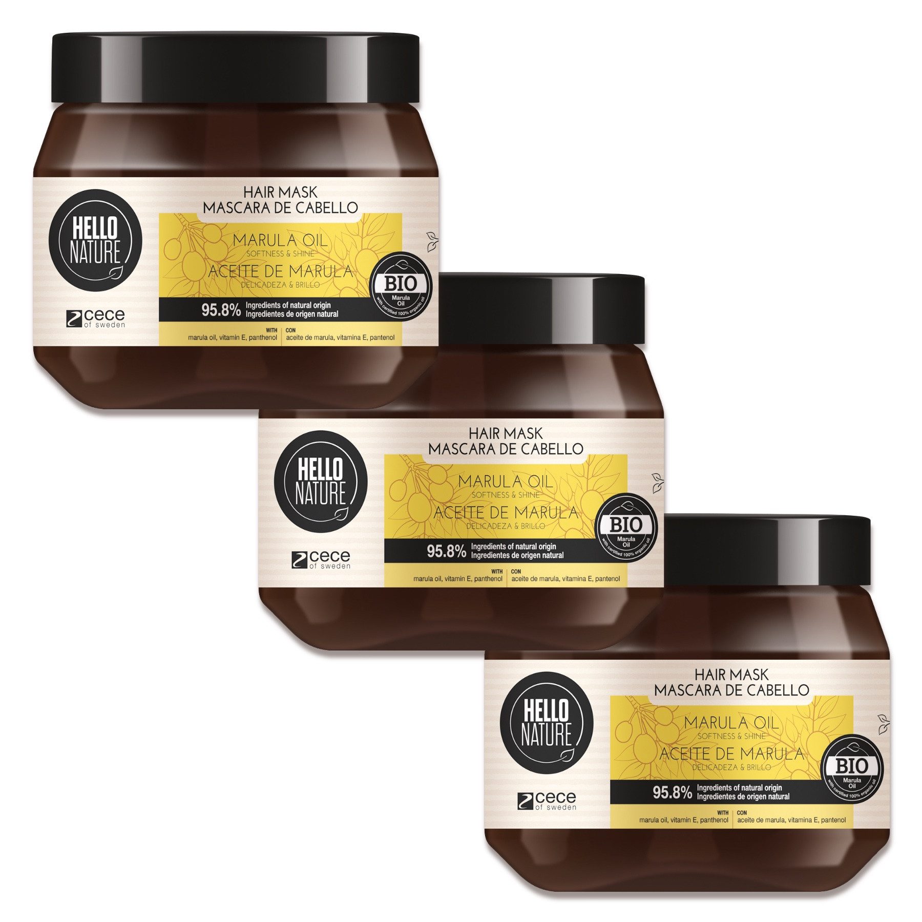 Hello Nature Haarmaske Haarkur Haar Repair Intensivpflege Tiefenregeneration Marula, 3-tlg., Haarmaske, Haarkur, Hello Nature