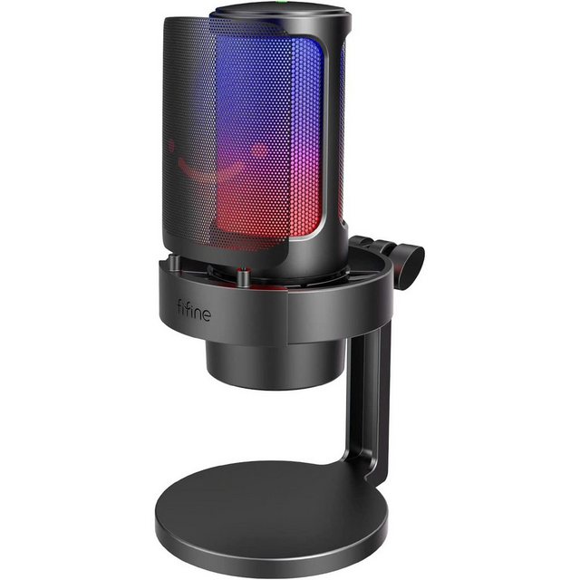 FIFINE Mikrofon USB Mikrofon Gaming Kondensator PC Podcast Studio Mikrofon, mit RGB-Steuerung, Stummschalter, Kopfhöreranschluss, Popfilter