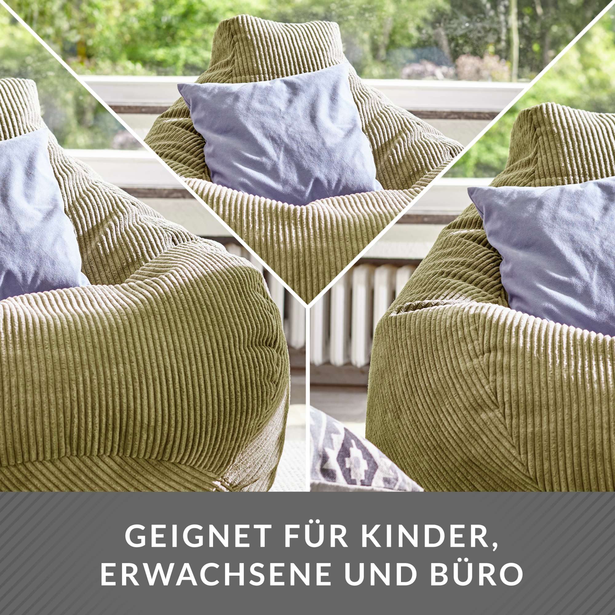 Green Bean Sitzsack Sitzsack Cozy Cord mit Rückenlehne (Indoor, waschbarer Bezug), Bean Bag Bodenkissen Lounge Sitzhocker Relax-Sessel Gamer Gamingstuhl