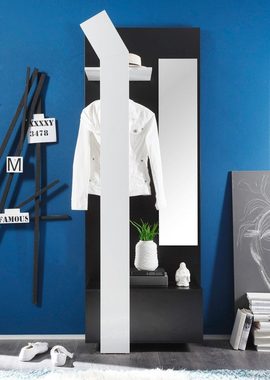 expendio Garderobe Smart, Kompaktgarderobe Kleiderstange und Spiegel 75x200x33 cm schwarz weiß