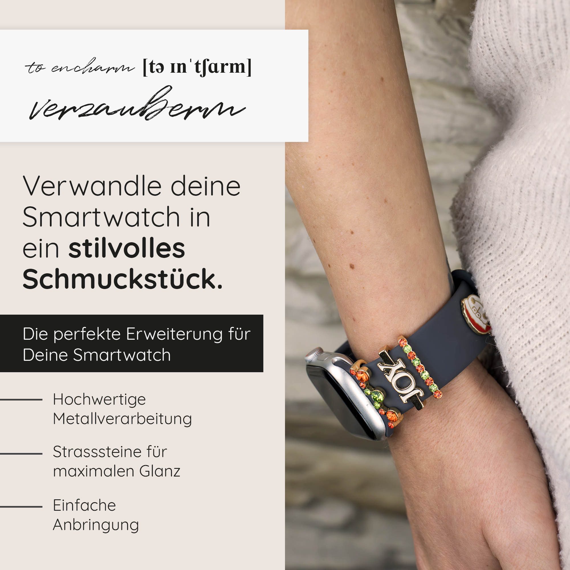 ARTVALL Smartwatch-Armband Apple Watch Charms Set 38/40/41mm & 42/44/45/49mm, trendige Watch Charms Weihnachten mit Strasssteinen Gold