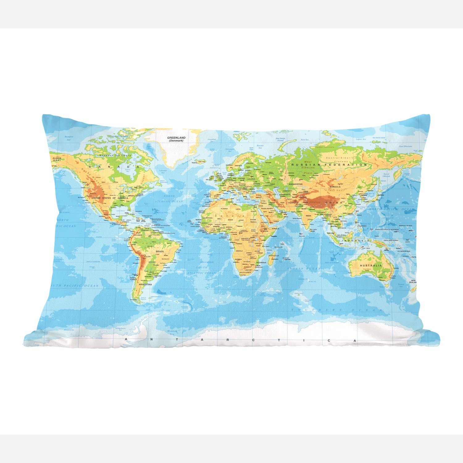 MuchoWow Dekokissen Weltkarte - Geographie - Atlas, Wohzimmer Dekoration, Zierkissen, Dekokissen mit Füllung, Schlafzimmer