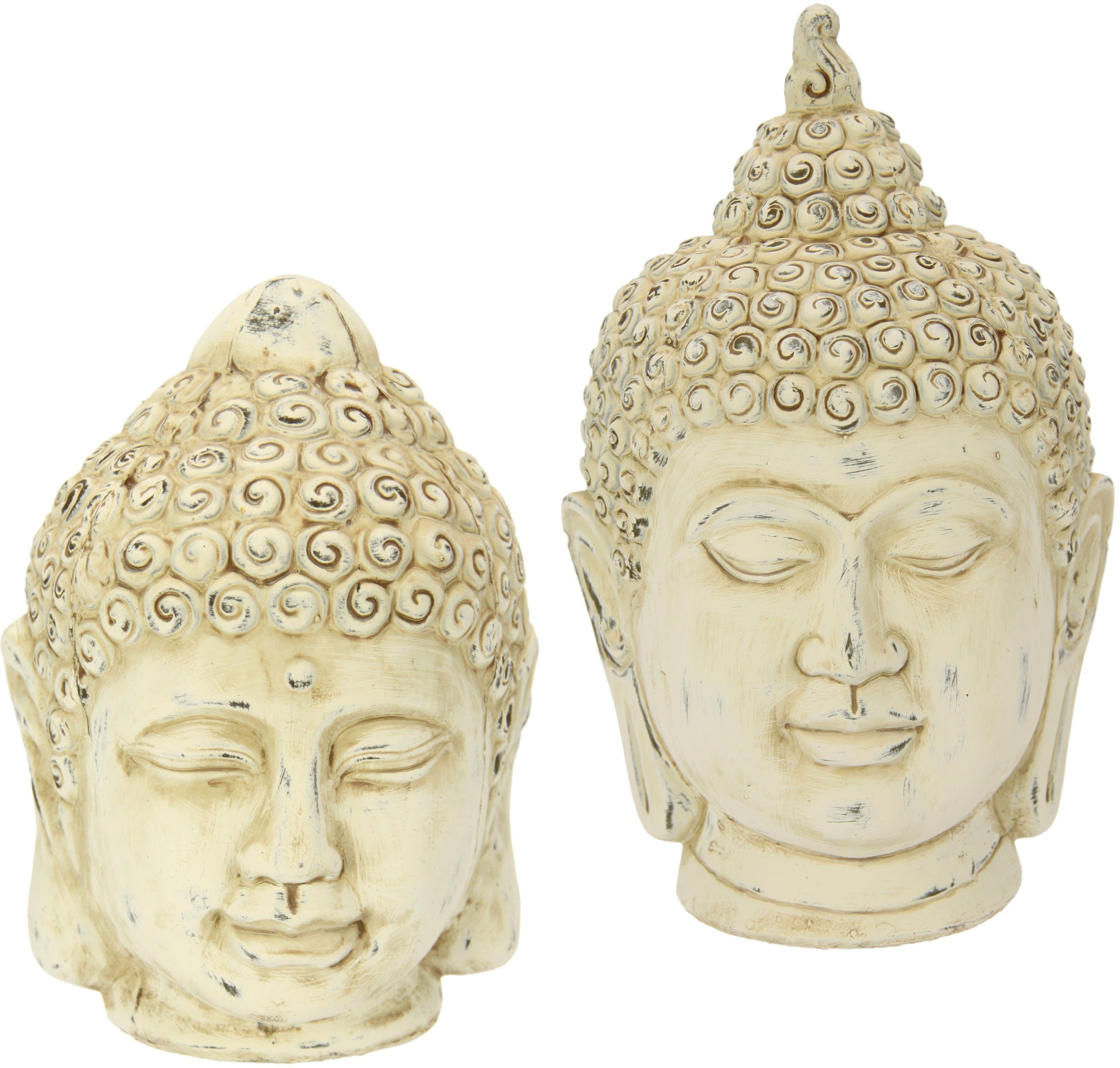 I.GE.A. Dekofigur Buddha-Kopf, 2er Set, Detailierte Verzierung