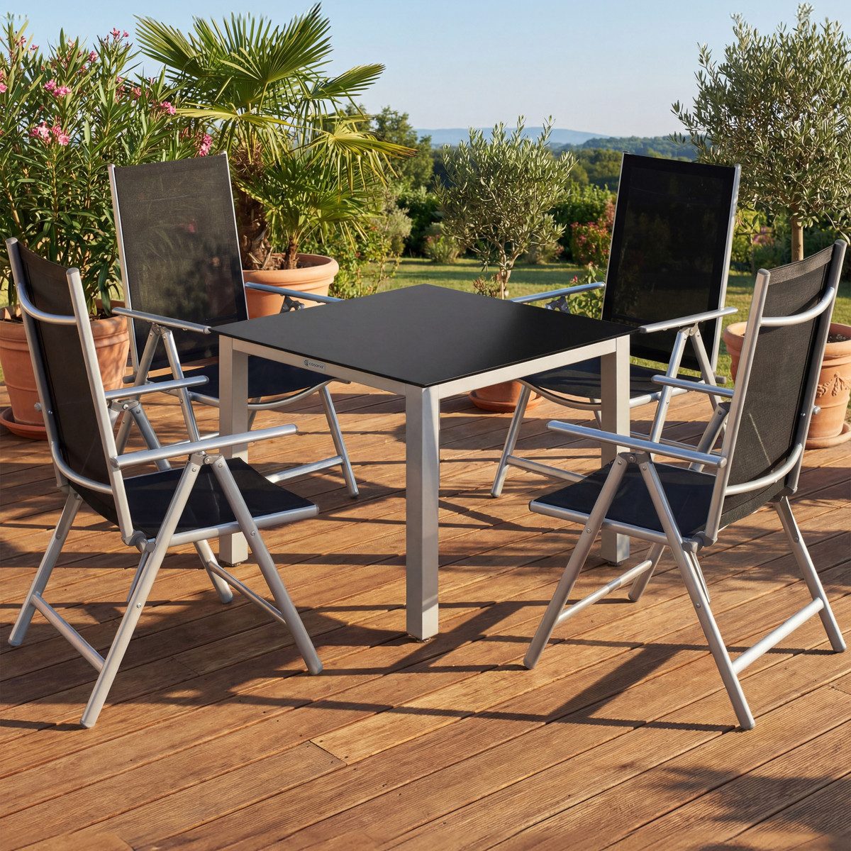 Casaria Garten-Essgruppe Bern, (5-tlg), Aluminium 5mm Sicherheitsglas Stühle Klappbar Verstellbar Wetterfest