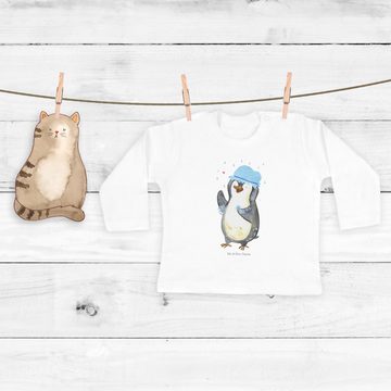 Mr. & Mrs. Panda Strampler Pinguin duscht - Weiß - Geschenk, Bio, Mädchen, singen, Jungen, Langa (1-tlg)