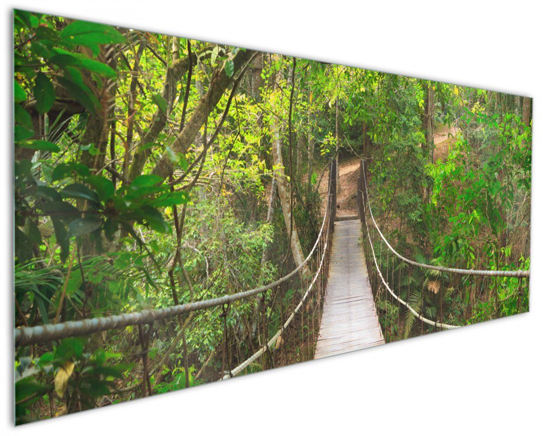 Wallario Küchenrückwand Hängebrücke im Urwald grüner Dschungel, (1-tlg)