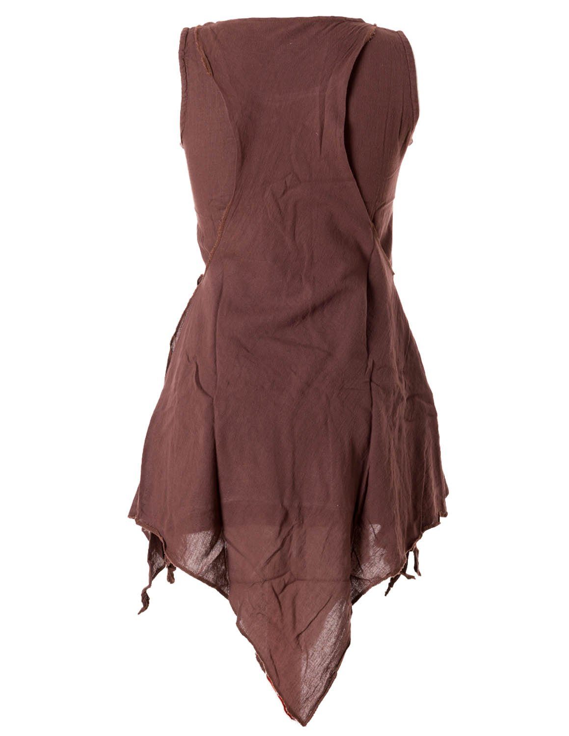 Vishes Tunikakleid Zipfeliges Lagenlook Shirt Goa Elfen, im Ethno, Tunika Used-Look Hippie, Style braun