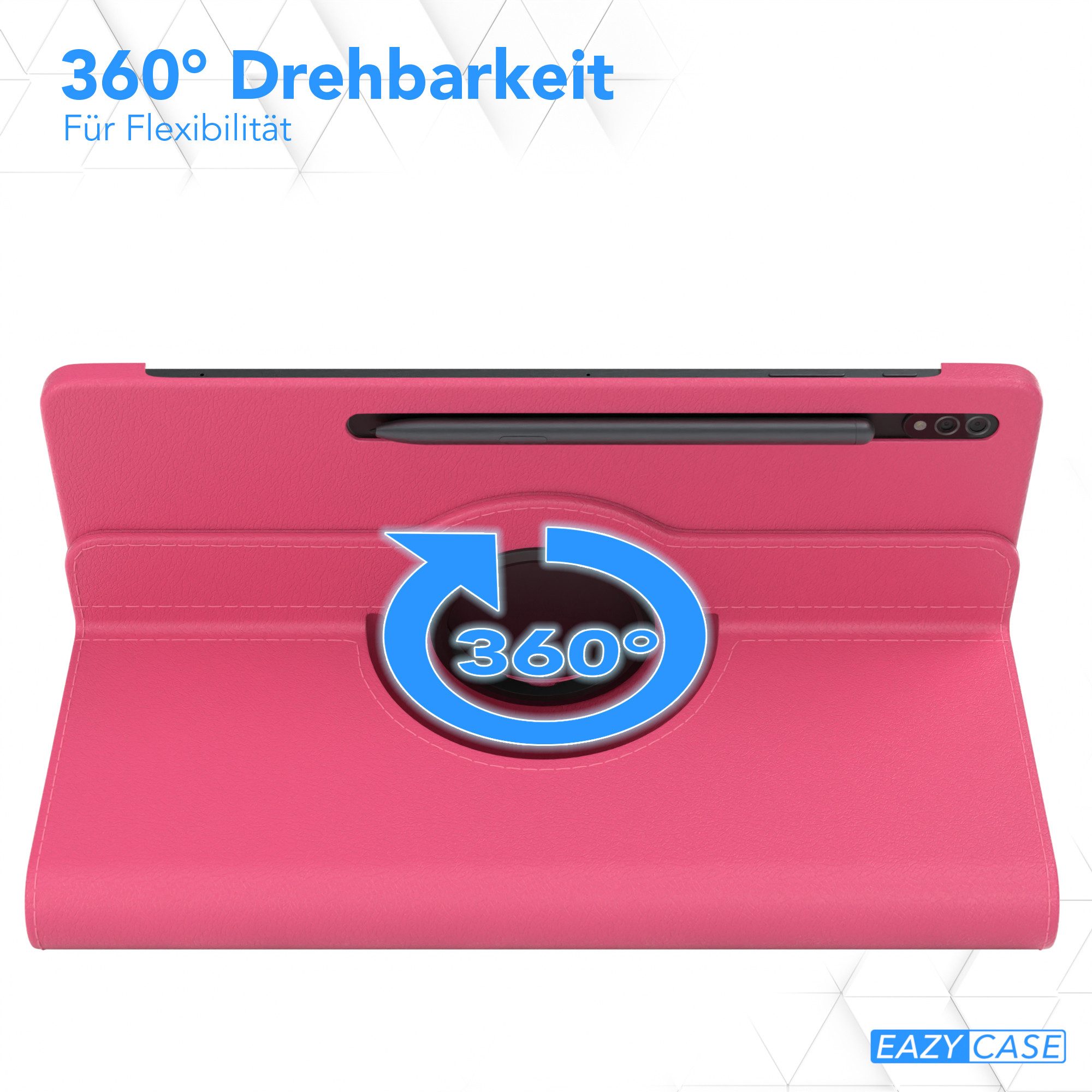 EAZY CASE Tablet-Hülle Rotation Case für Samsung Galaxy Tab S8 Plus / S7+ 12,4 Zoll, Klapphülle zum Aufstellen Rundum Hülle Book Tablet Slim Klappcase Pink