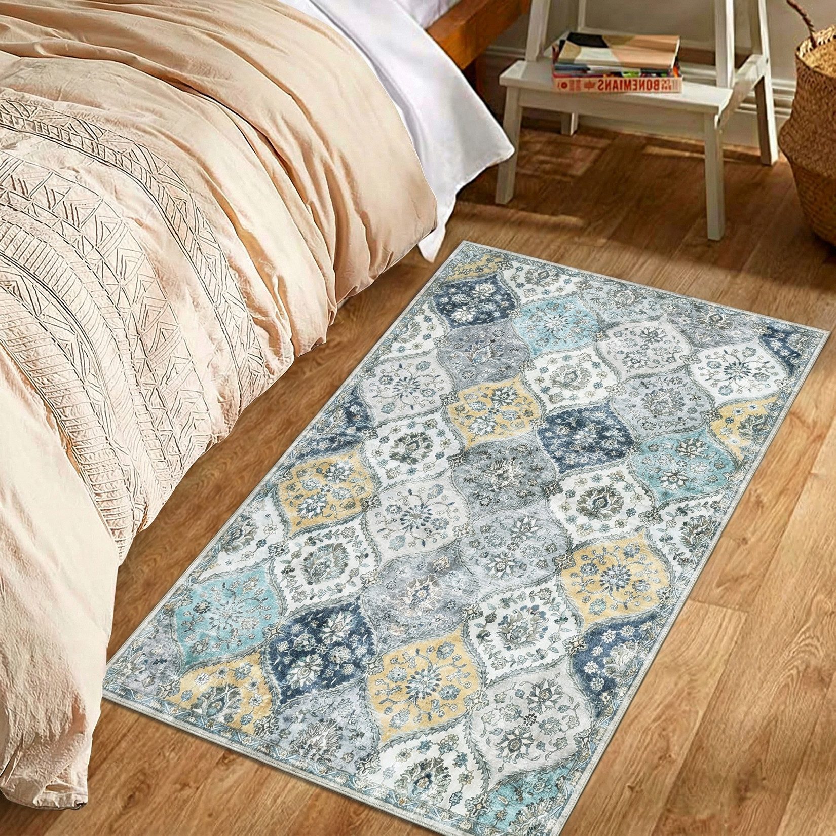 GarveeMore Teppich MosaikBlüte, rechteckig, Höhe: 5 mm, Mix aus Orient-, Boho- und modernem Wohnstil im Light-Luxury-Look