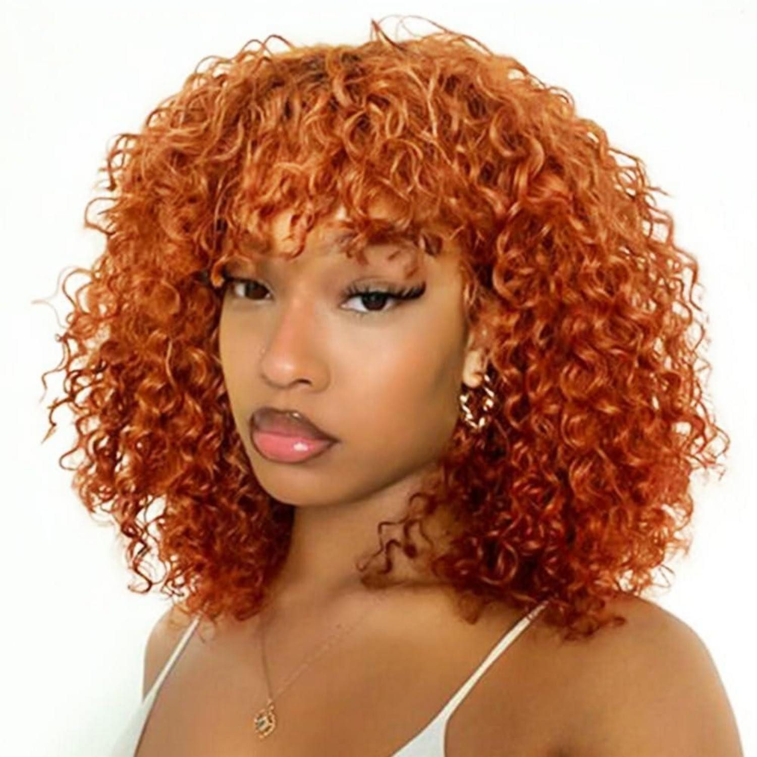 LuxusKollektion Echthaarperücke Perücke Echthaar Bob Jerry Curl Pony 150 Dichte 30 cm S ORANGE