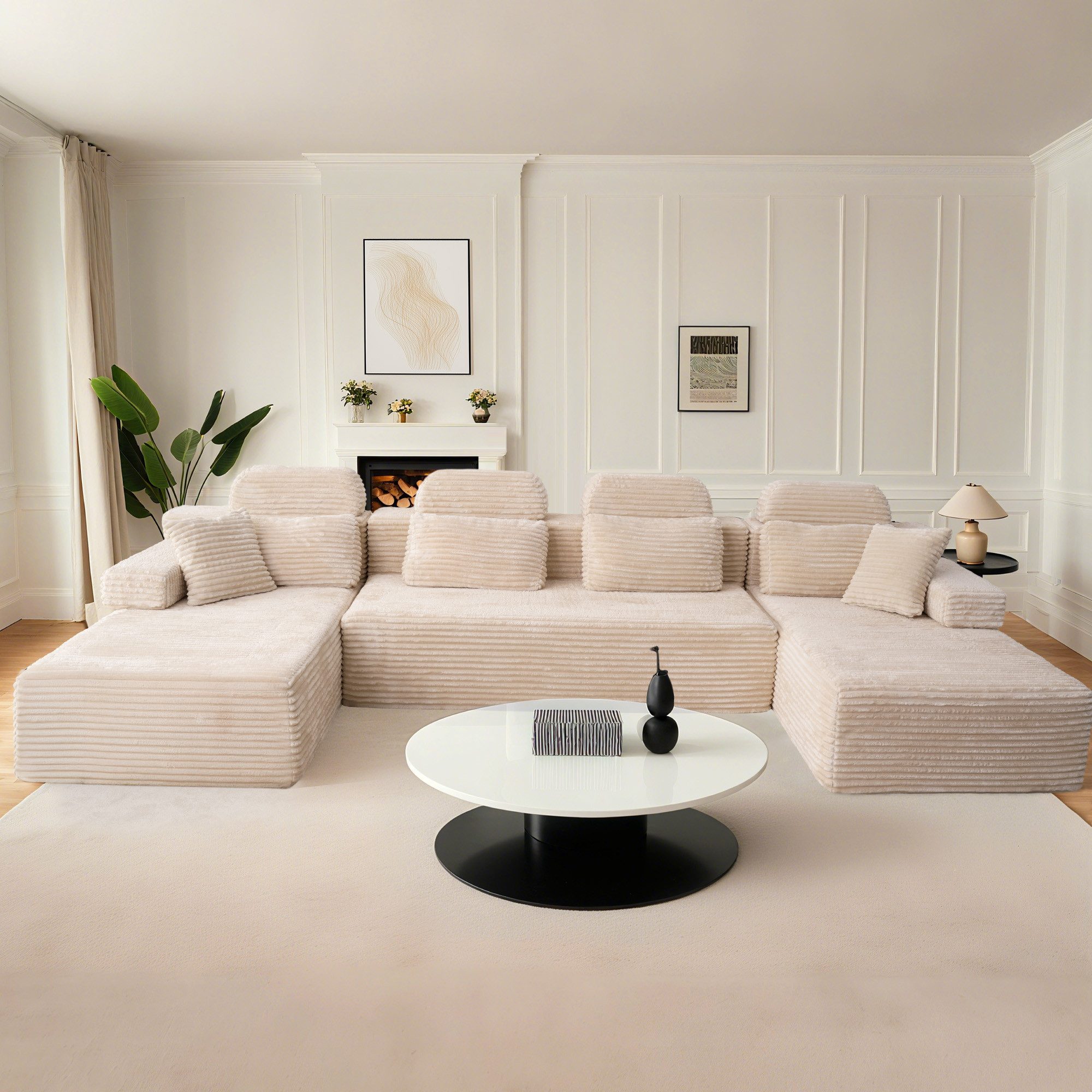 Patbrela Wohnlandschaft U-förmiges modulares Sofa mit zwei Liegesesseln, aus Cordstoff, Mit bequemer Memory-Schaum-Polsterung, keine Montage erforderlich