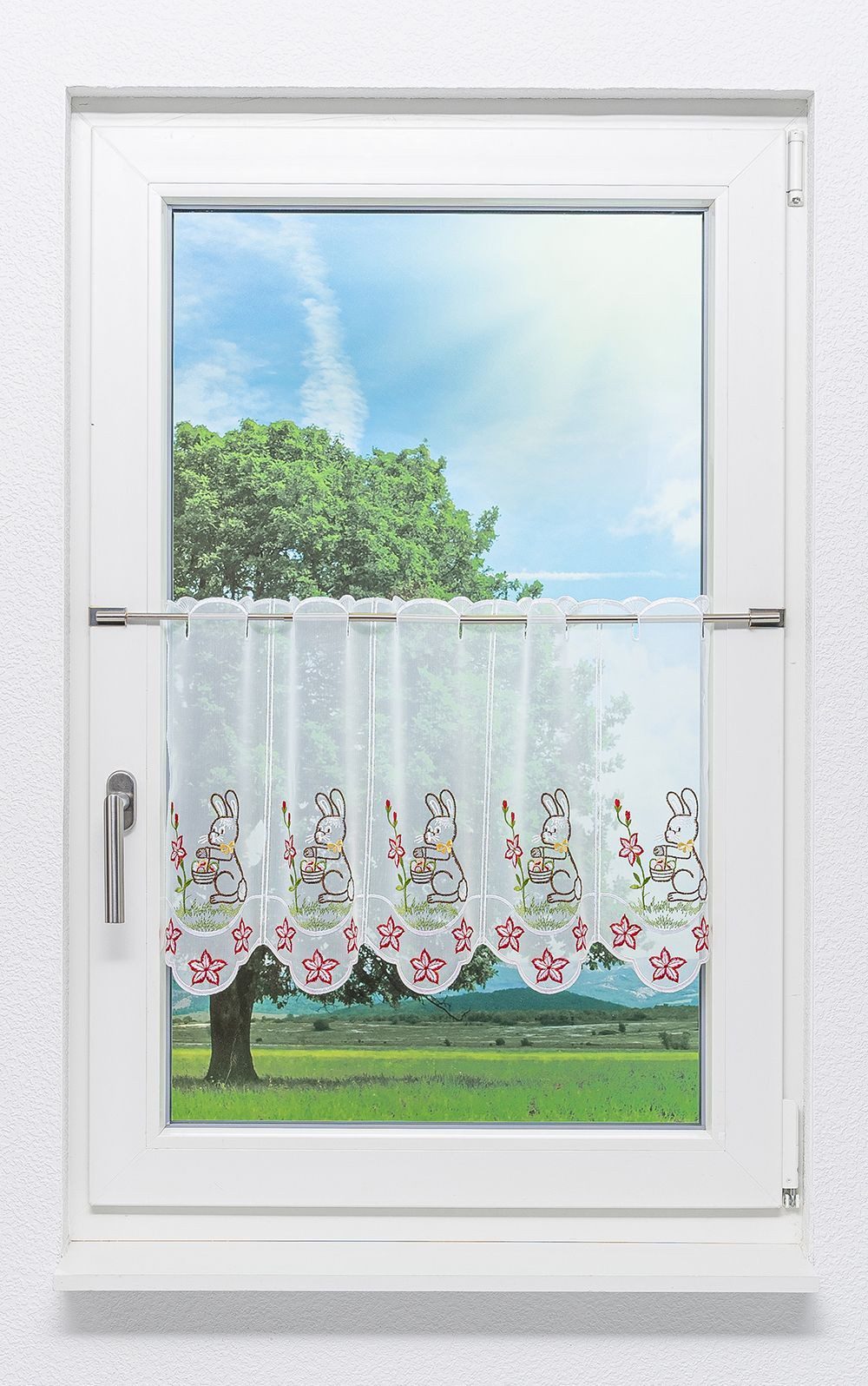 Plauener Spitze® Scheibengardine Osterhäschen (1 St), transparent, HxB 40x49.2cm