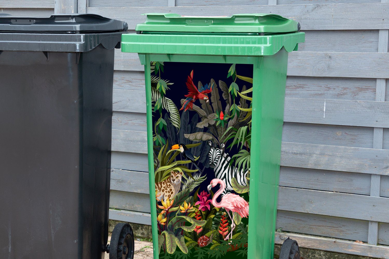 Sticker, Dschungeltiere Flamingo Zebra - Wandsticker Mülltonne, - (1 Container, Abfalbehälter - MuchoWow Jungen Mülleimer-aufkleber, Natur Mädchen - - St),