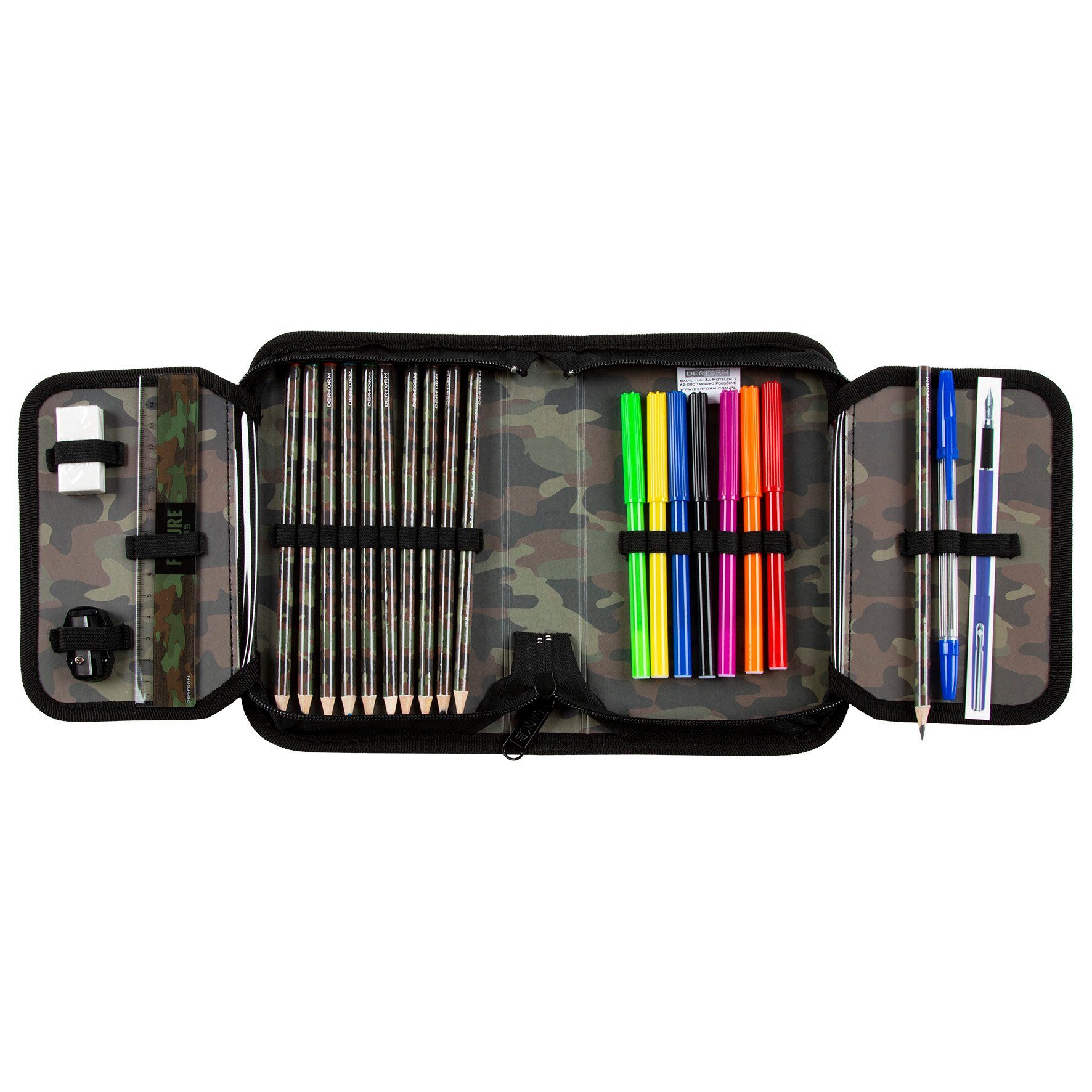 DERFORM Federtasche Camouflage Federmappe gefüllt mit 22 Teilen Federmäppchen, (22-tlg)