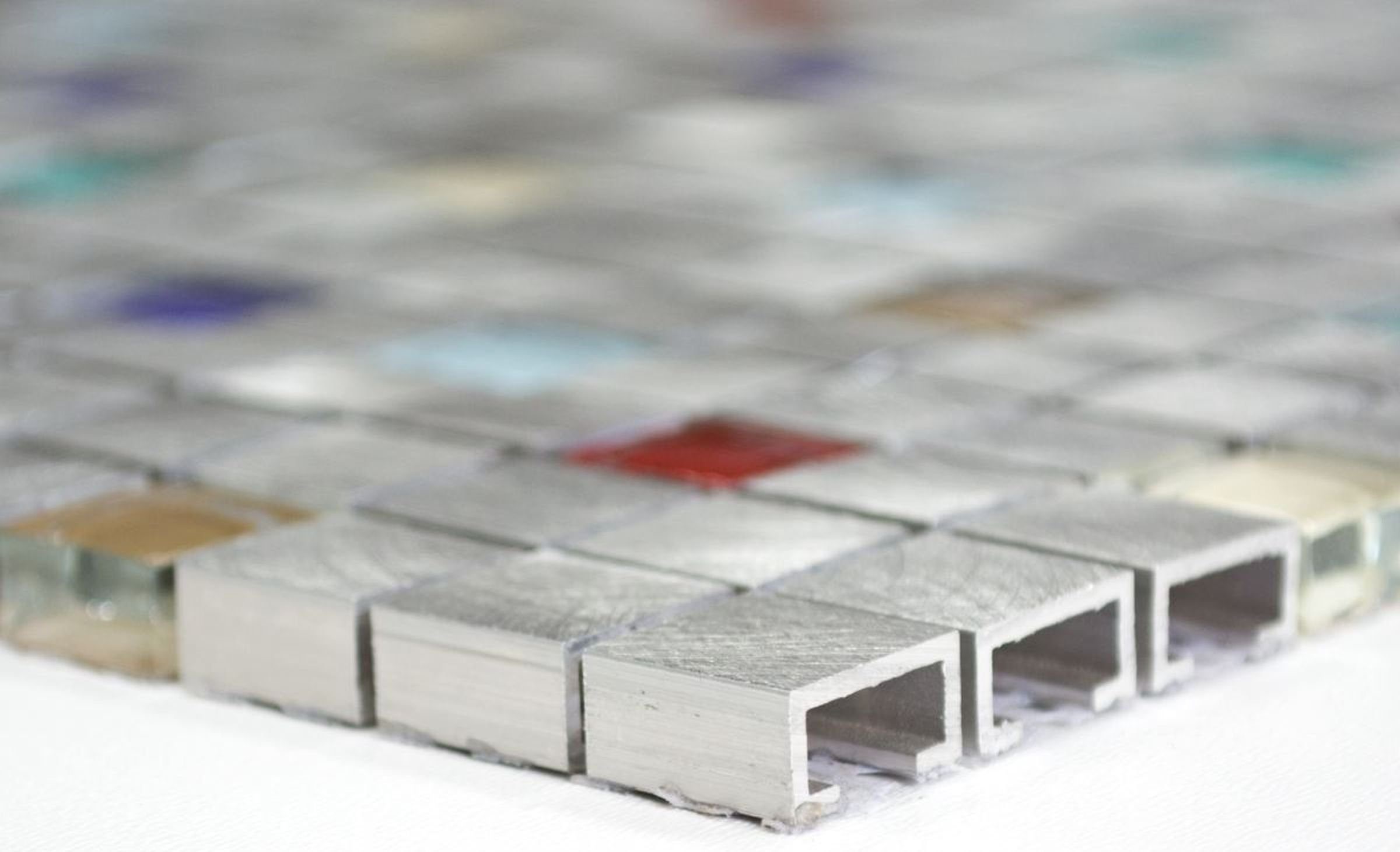 Mosaik Küchenrückwand bunt silber Mosaikfliesen Fliese Mosani Glasmosaik Aluminium