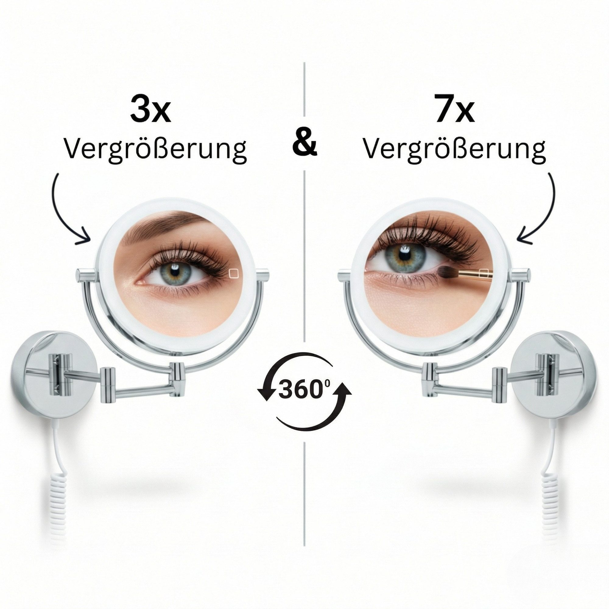 Libaro Kosmetikspiegel mit Beleuchtung MODENA LED Schminkspiegel 3-fach & 7-fach Vergrößerung, LED Wandmontage, Vergrößerungsspiegel 2-seitig, 360° drehbar, dimmbar