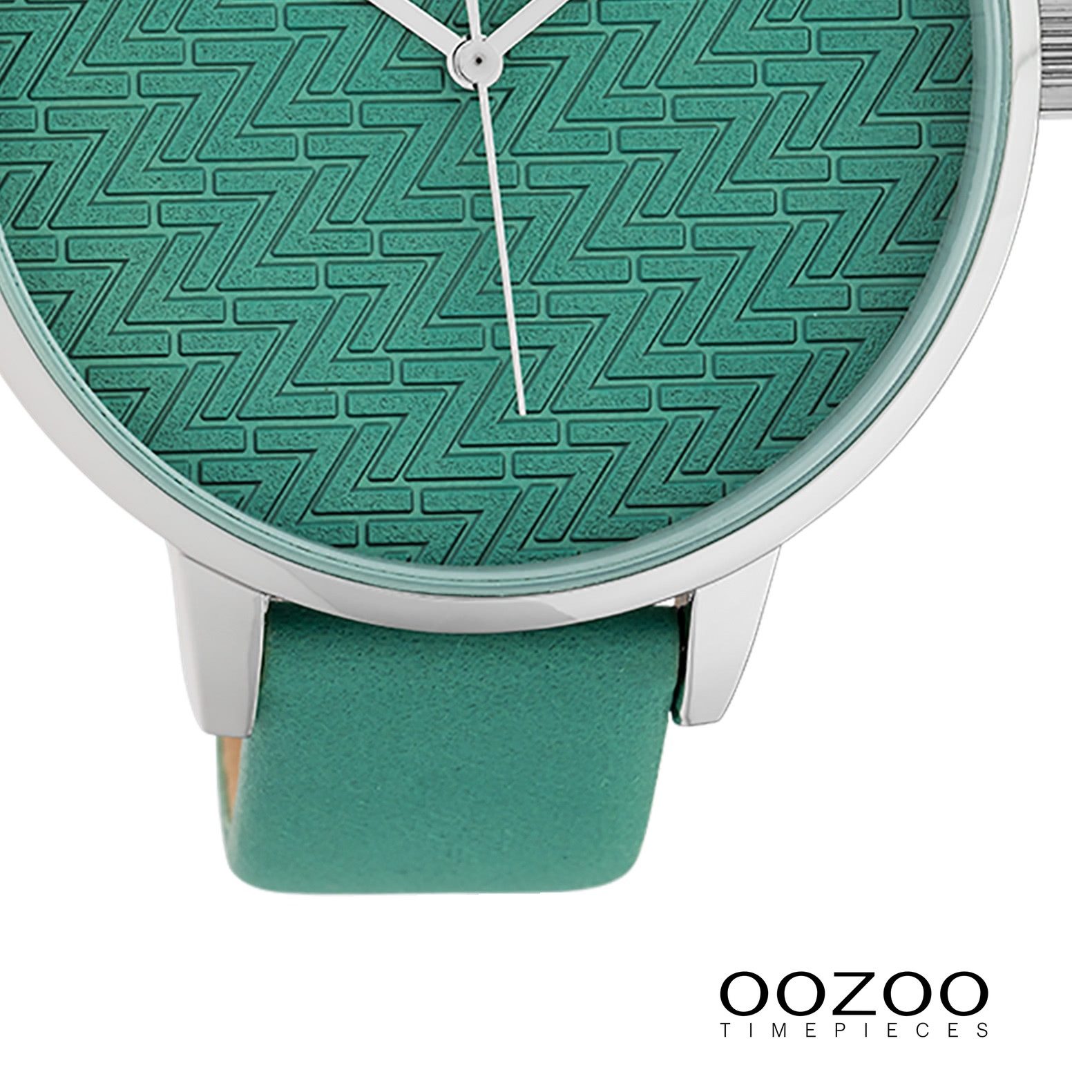 OOZOO Quarzuhr Oozoo Damen Armbanduhr Timepieces Analog, (Analoguhr), Damenuhr rund, extra groß (ca. 48mm), Lederarmband grün, Fashion