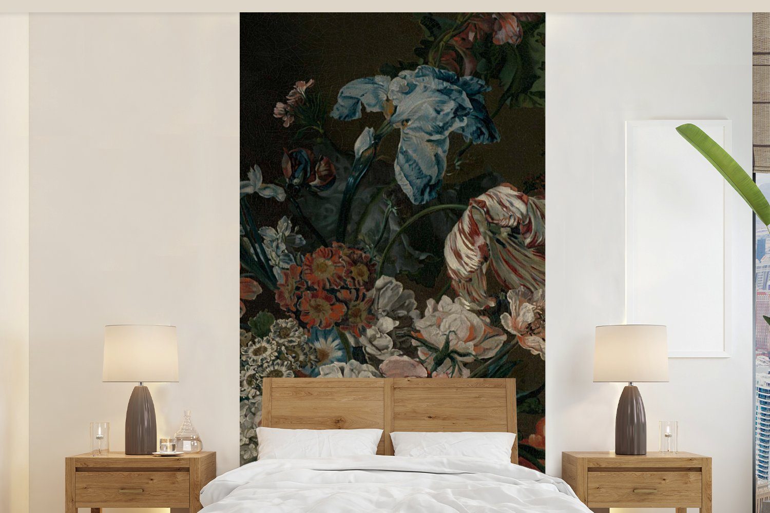 MuchoWow Fototapete Stilleben mit Blumen - Gemälde von Cornelia van der Mijn, Matt, bedruckt, (2 St), Vliestapete für Wohnzimmer Schlafzimmer Küche, Fototapete | Fototapeten