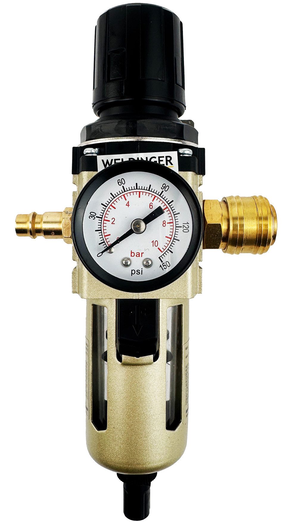 WELDINGER Druckregler Druckluftregler 1/4" mit Filter Wasserabscheider (Wartungseinheit), (Set), schützt Druckluftgeräte vor mechanischen Verunreinigungen und Wasser