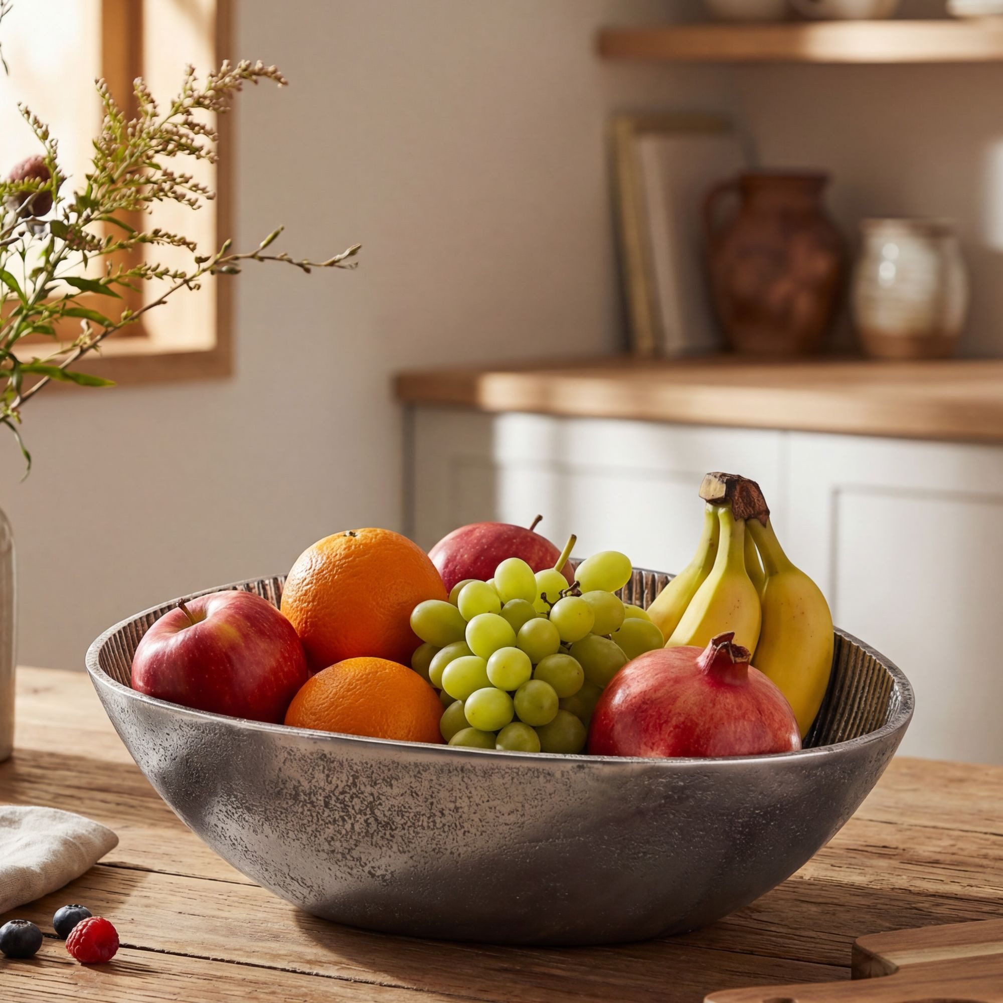 FINEBUY Obstschale FB77801 Früchteschale Aluminium Silber 30cm Tischdeko Obstkorb Metall, Aluminium, (Ovale Schale für die Küche), Stabile Metallschale mit feiner Struktur