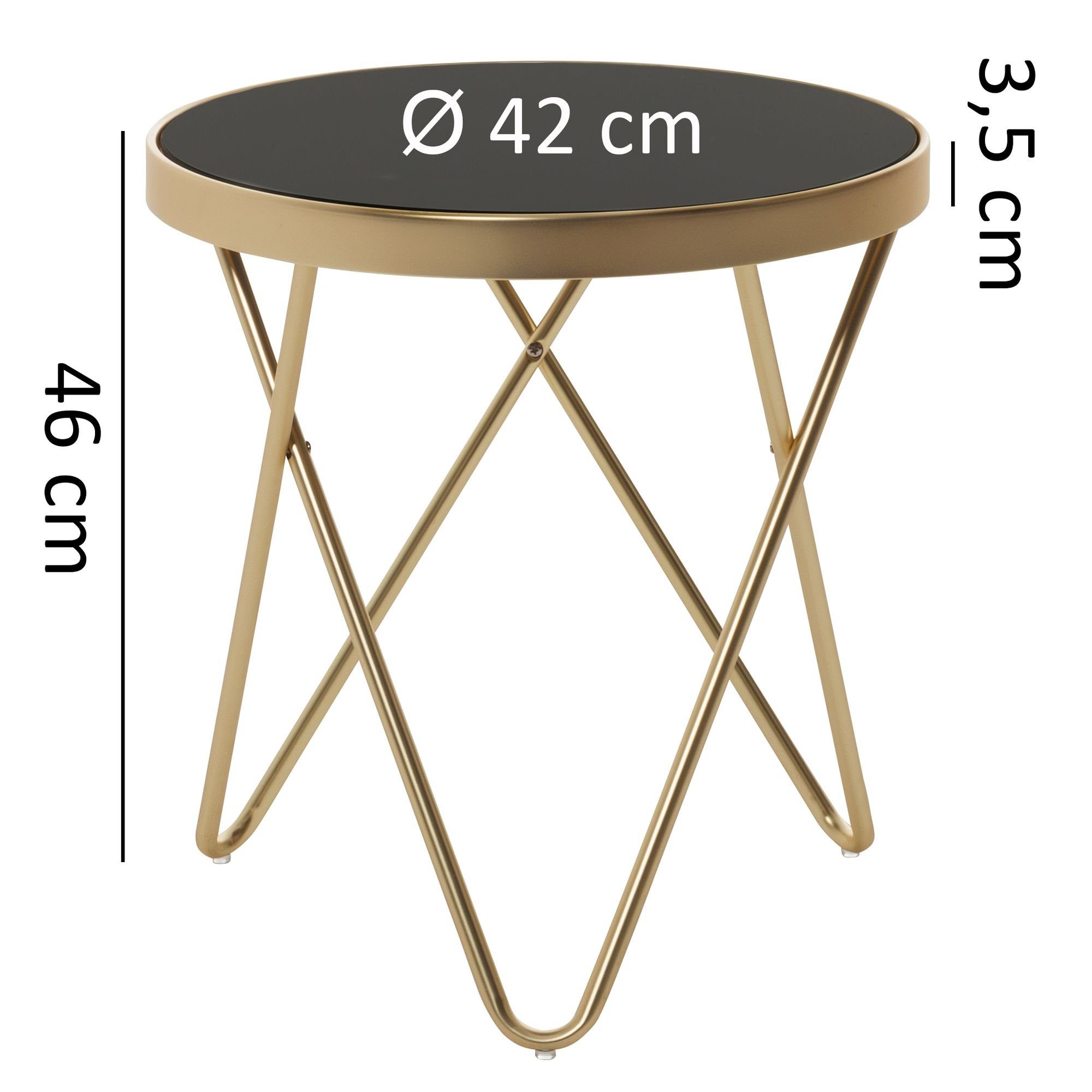 PARMA Runder Metallgestell, Couchtisch, 42x46x42cm modern, Schwarz/Matt Metalltisch Design Kleiner Glastisch Gold, PARMA 42x46x42cm Design Beistelltisch Beistelltisch Designer Rund Glas-Wohnzimmertisch möbelando Wohnzimmer Sofatisch, Beistelltisch Couchtisch