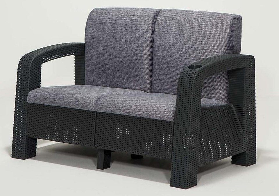 Xlmoebel Gartensofa Graues Zweisitzer-Sofa aus Kunststoff für den Garten, Made in Europa