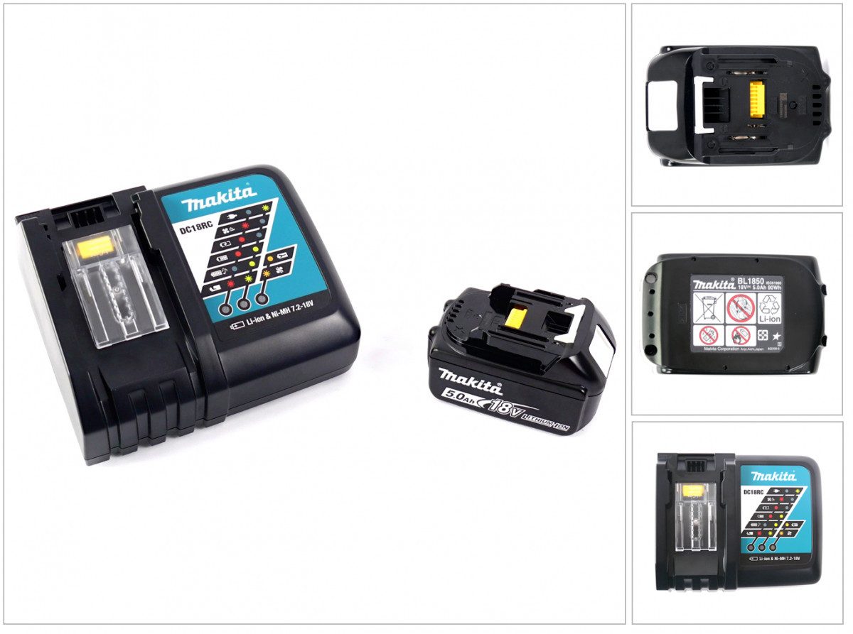 Makita DC 18 RC Akku Schnell-Ladegerät + Makita BL 1850 B - 18 V 5,0 Ah Li- Schnelllade-Gerät