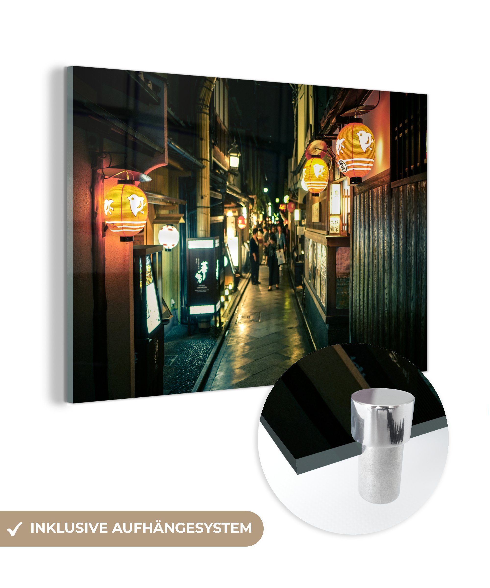 MuchoWow Acrylglasbild Die beleuchteten Straßen von Gion bei Nacht in der Nähe von Kyoto, (1 St), Acrylglasbilder Wohnzimmer & Schlafzimmer | Bilder