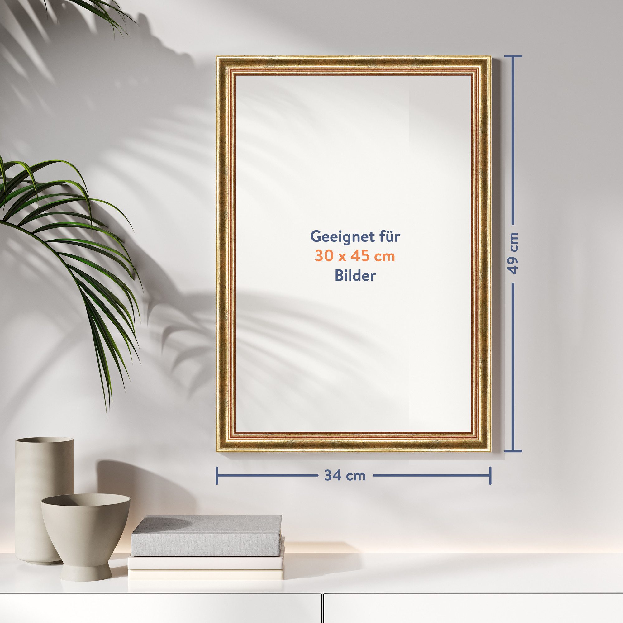 WANDStyle Einzelrahmen H400, Goldener Bilderrahmen 30x45 Holz, Vintage Bilderrahmen Gold 30x45 cm