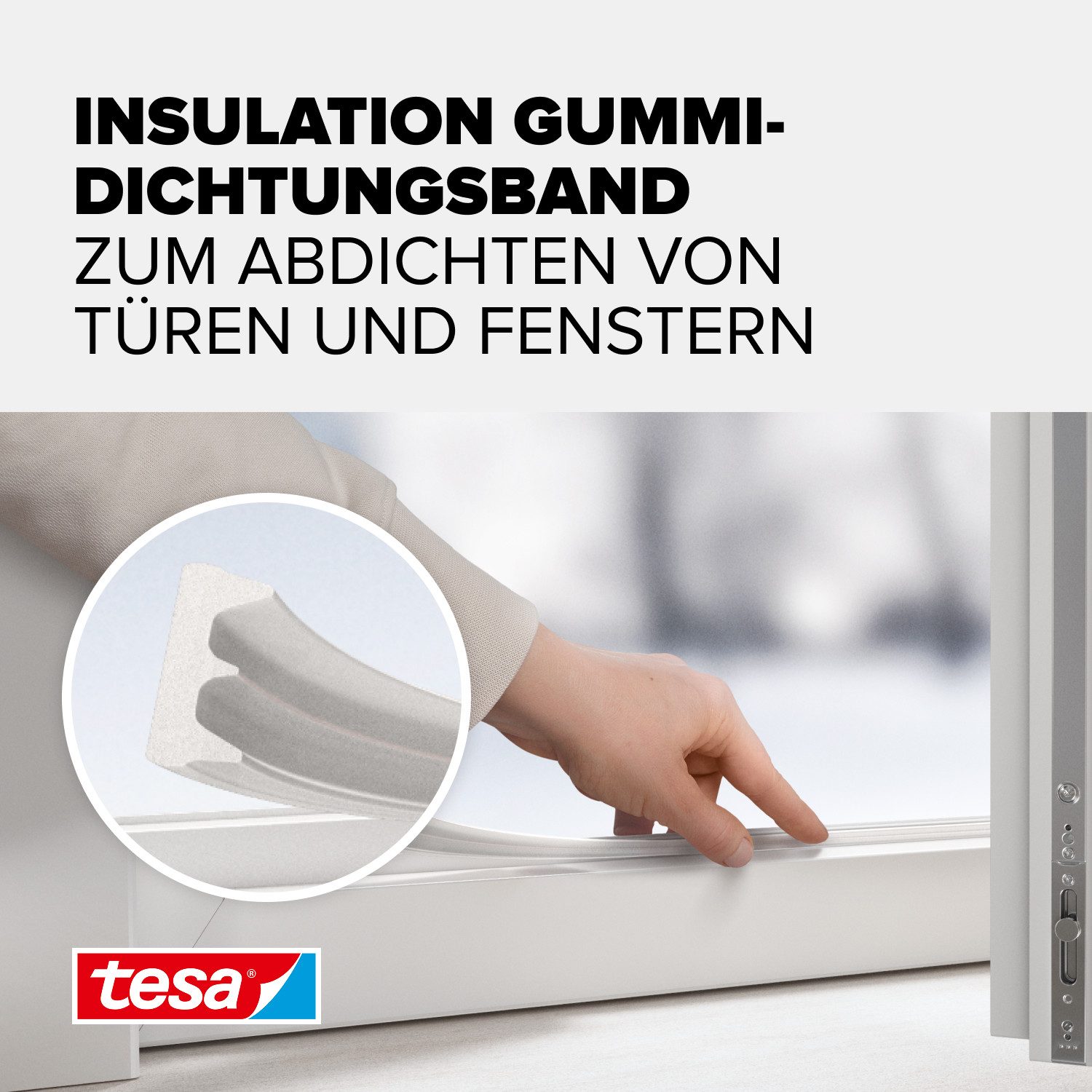 tesa Dichtungsband INSULATION Dichtungsband S -Selbstklebende Gummidichtung, (Packung, 1-St., Dichtungsband S weiß - 6 m x 9 mm x 4 mm), zum Isolieren von Spalt – Bild 3 von 5