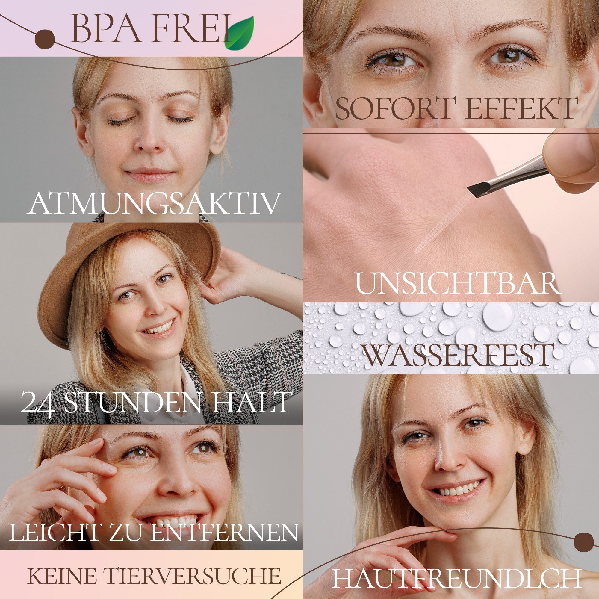 Venicce Love Augenlid-Tape Augenlid Stripes gegen Schlupflider und hängende Augenlider ohne OP (144-St) Augenlid Tapes zur optischen Verschönerung der Augenpartie