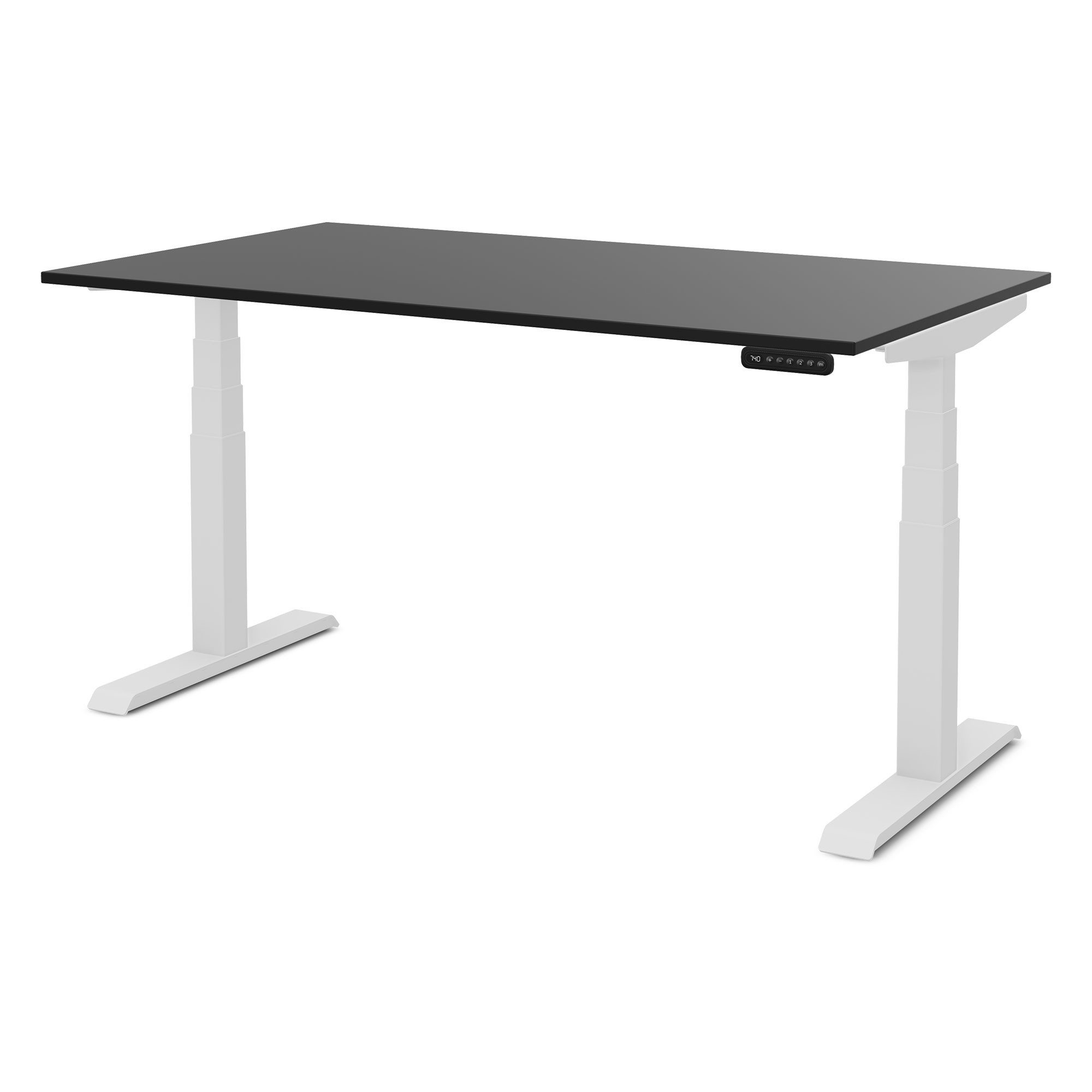 ASSMANN Büromöbel Schreibtisch PITINO (140x70cm Weiß Schwarz Kollisions-Schutz, Elektrisch höhenverstellbar, Familiengerecht, Verriegelungsfunktion 2-fach-Motorik Dreifachhub, einfache Montage, für Büro und Homeoffice), TÜV-zertifiziert, Blauer Engel, 5 Jahre Herstellergarantie