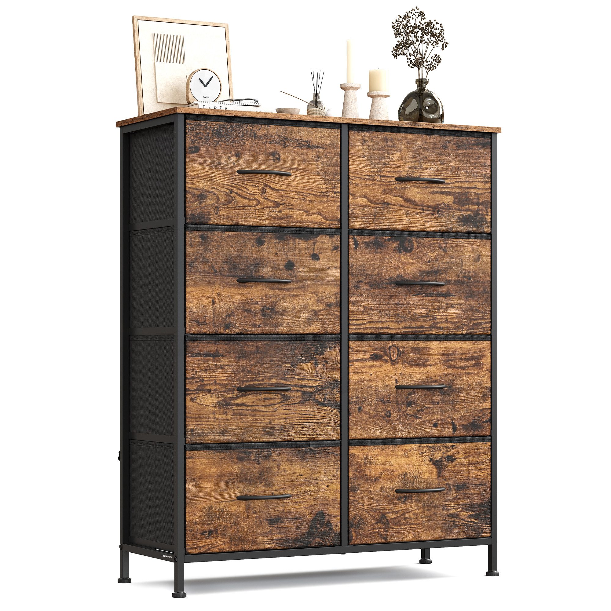 SONGMICS Kommode Schrank, Aufbewahrungsschrank, für Schlafzimmer, Flur, Wohnzimmer, Stahl, 8 Schubladen