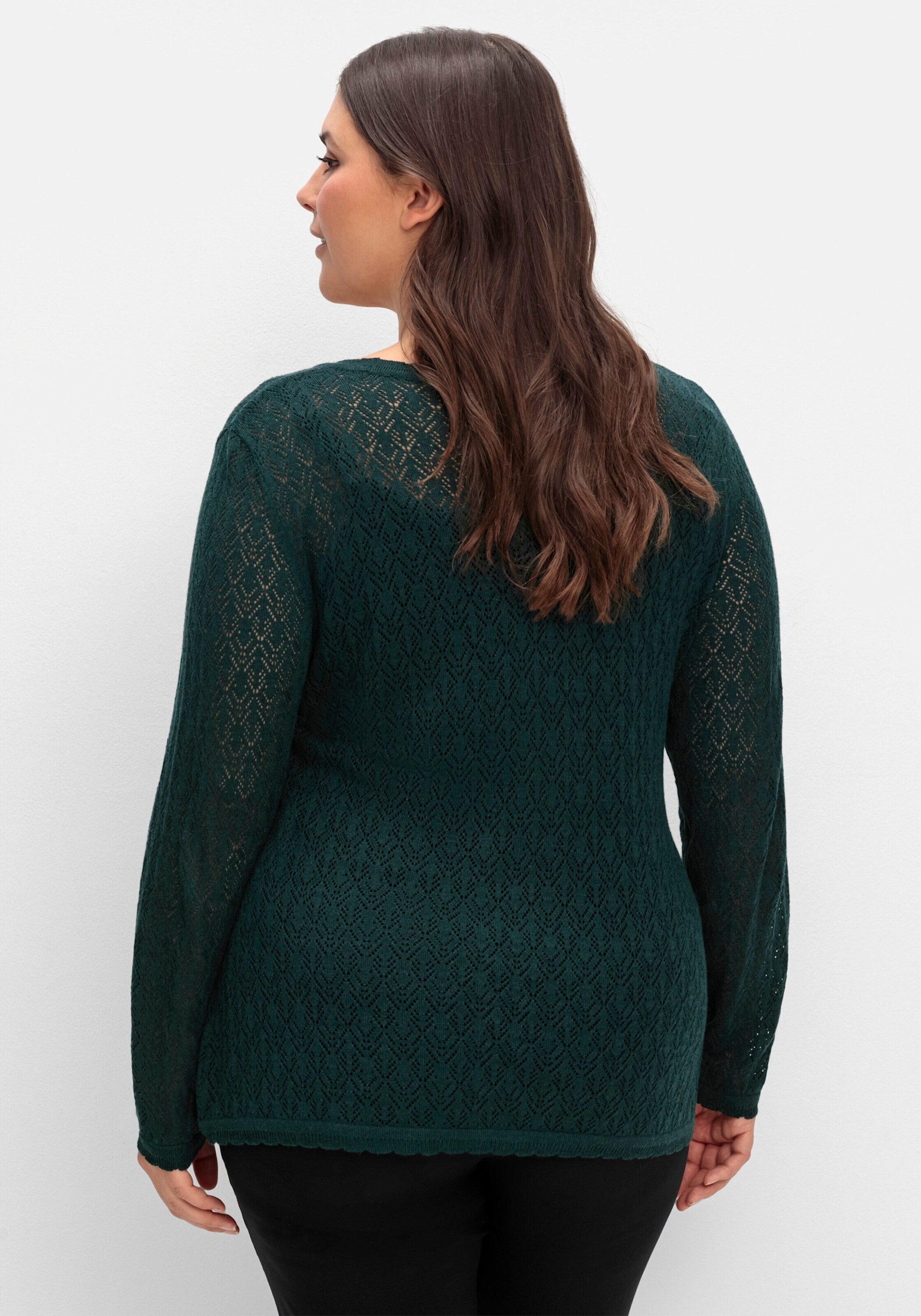 Sheego Strickpullover V-Ausschnitt-Pullover Langarm Ajour aus Ajourstrick, in Wickeloptik
