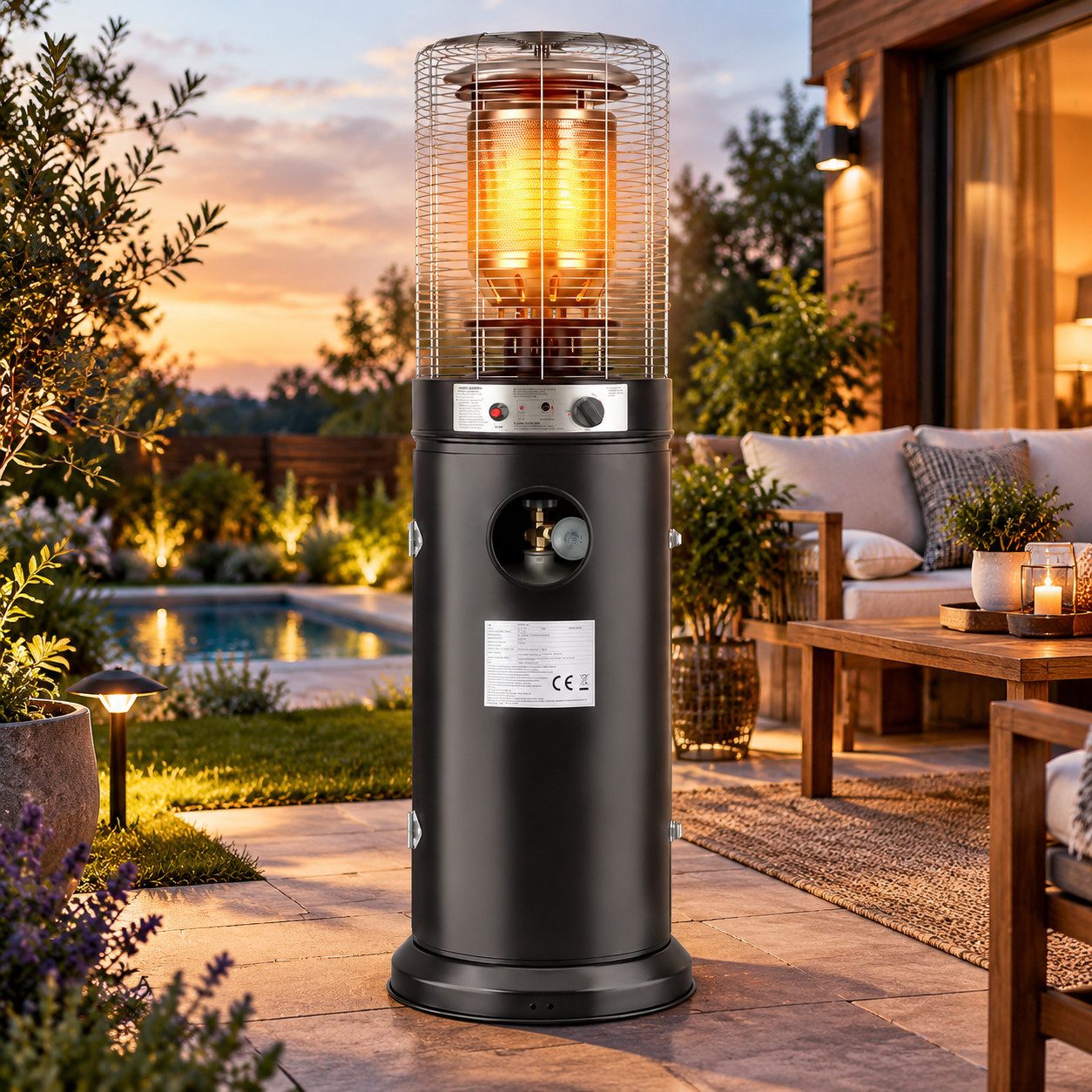Ledklang Heizstrahler Gasheizstrahler Terrassenheizstrahler Gas 10-13kW Schwarz Mobil, 8000 W, Terrassenheizer für Terrasse Garten Balkon Outdoor 136D*45.5W*45.5H