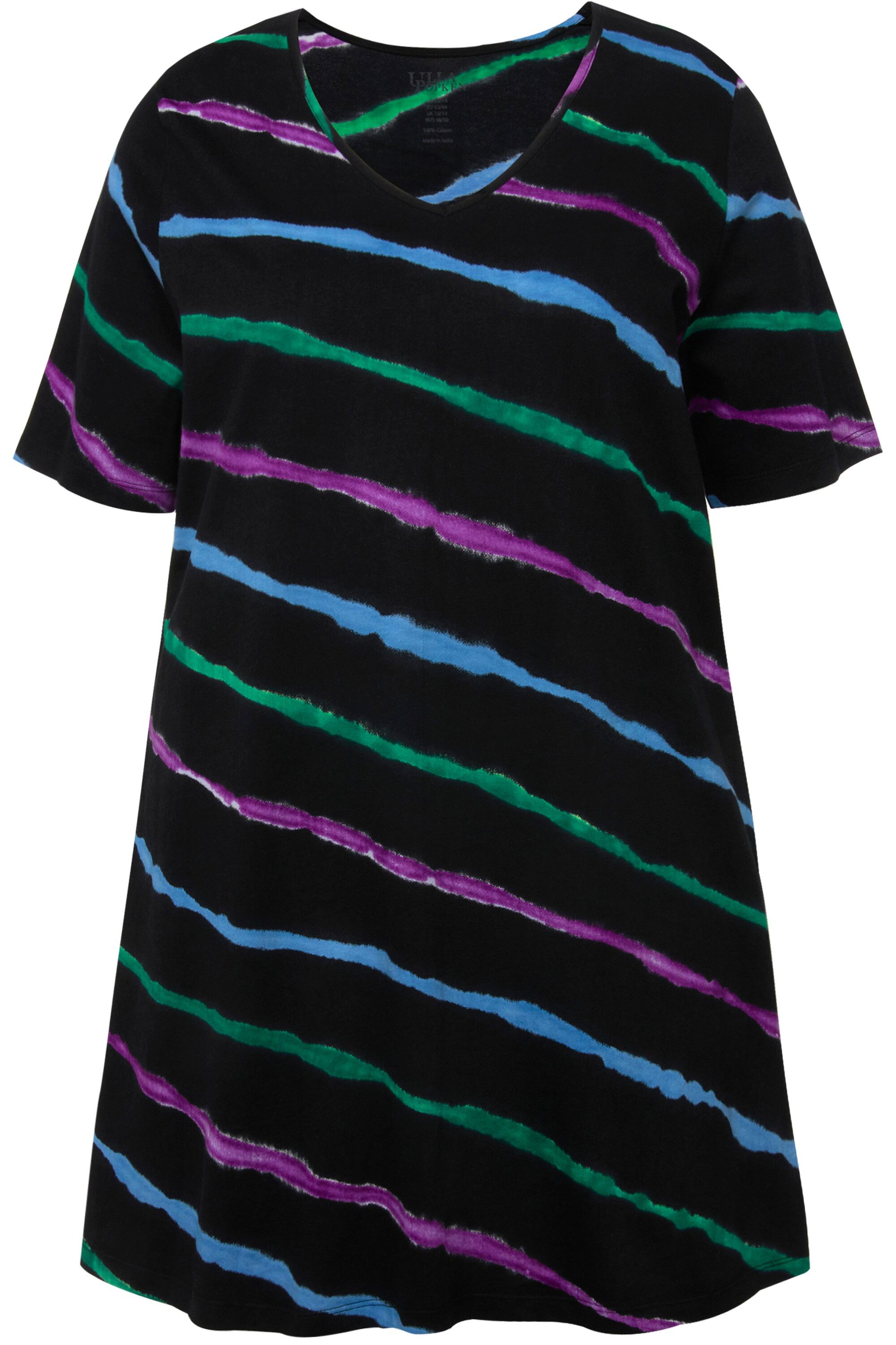 Ulla Popken Longshirt Longshirt Batikdruck A-Linie V-Ausschnitt Halbarm günstig online kaufen