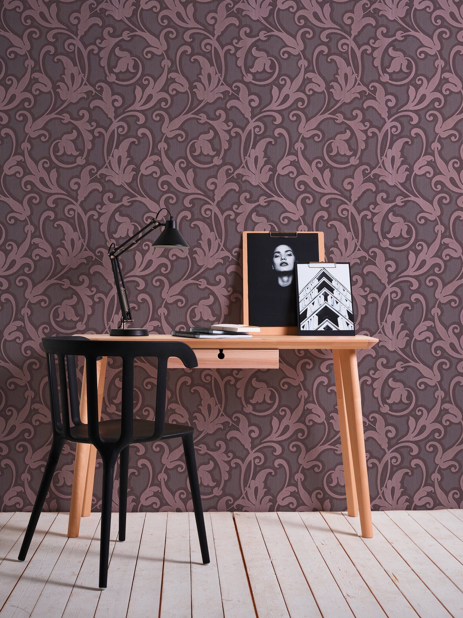 A.S. Création Architects samtig, Textiltapete Paper Tapete Barock violett/metallic floral, Tessuto, Barock