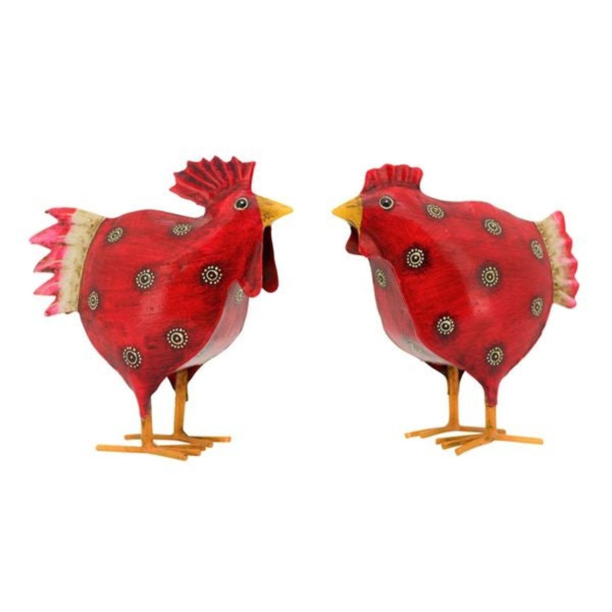 finehomegarden Dekoobjekt Huhn Hahn Metall Deko 2fach sort. H15cm + H22cm Figuren rot (2 St), Outdoor Bauerhof Dekoration Ostern 2Größen wählbar