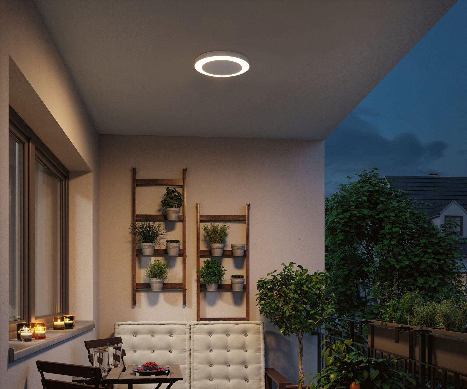 Paulmann LED Außen-Deckenleuchte Circula IP44 rund 320mm 3000K 14W 880lm 230V Kunststoff, LED fest integriert, Warmweiß, Dämmerungssensor Bewegungsmelder seewasserresistent