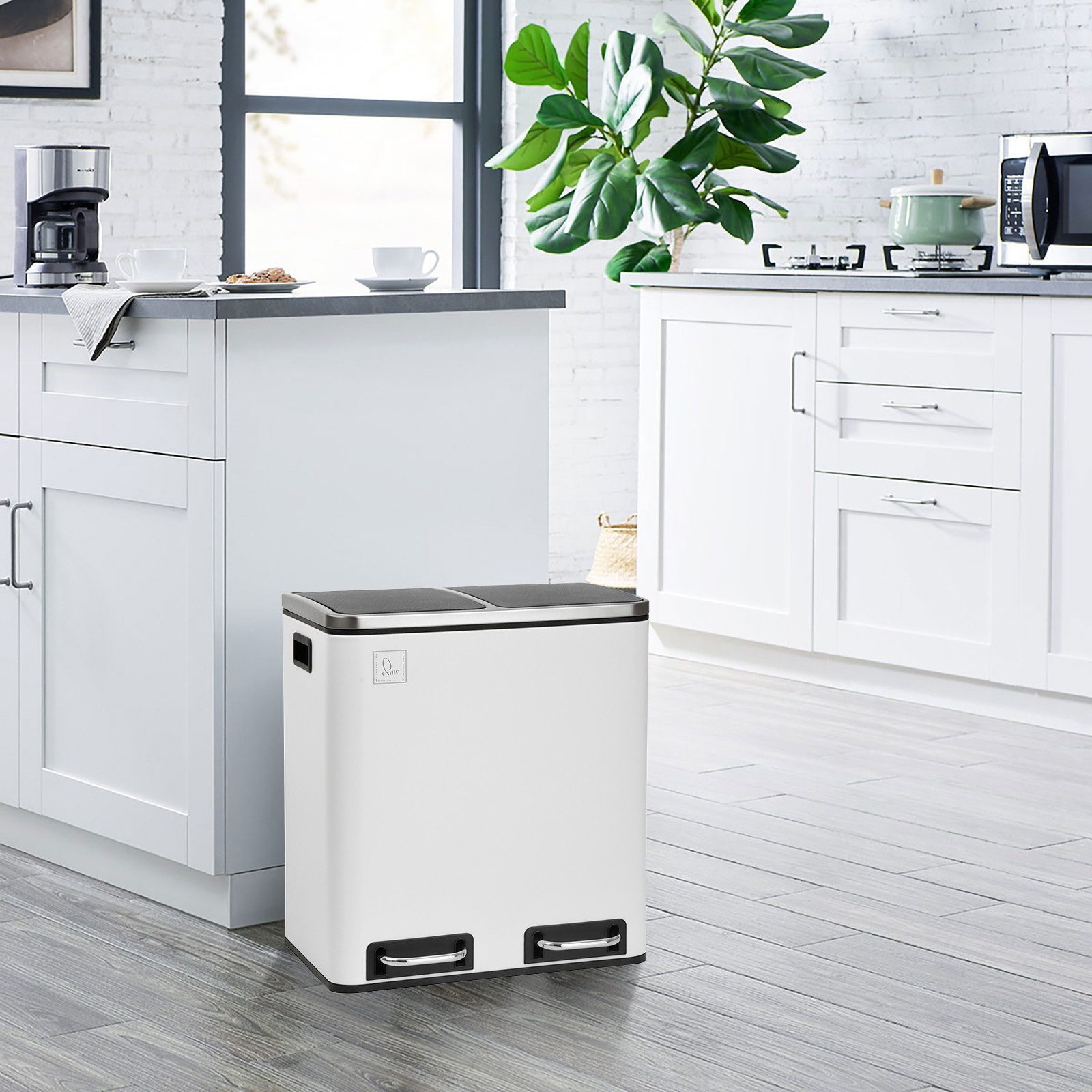 SVITA Mülltrennsystem, Tretmülleimer 2x 15L Weiß