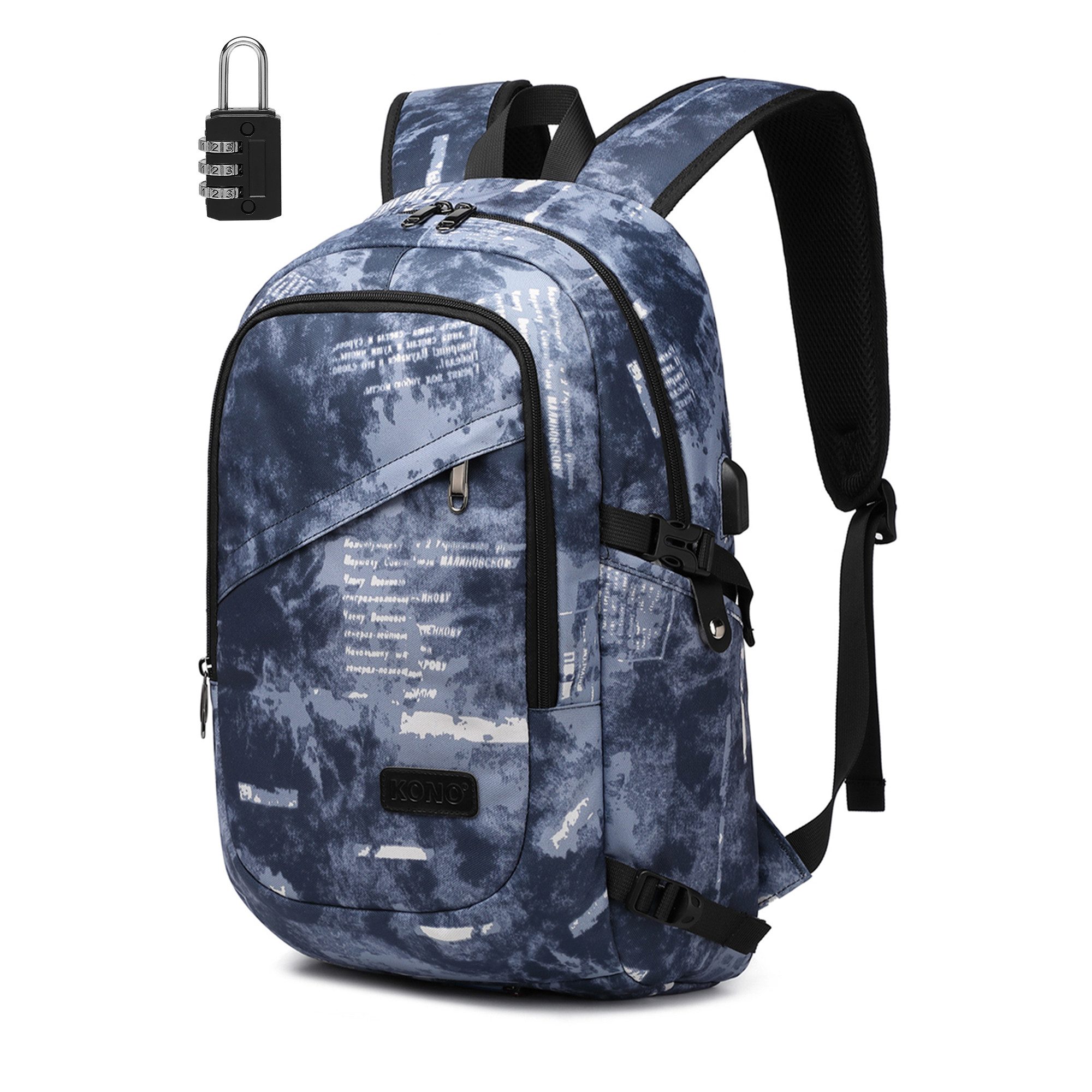 KONO Laptoprucksack, XL Laptop-Rucksack (50x30x14cm) + kleines Zahlenschloss