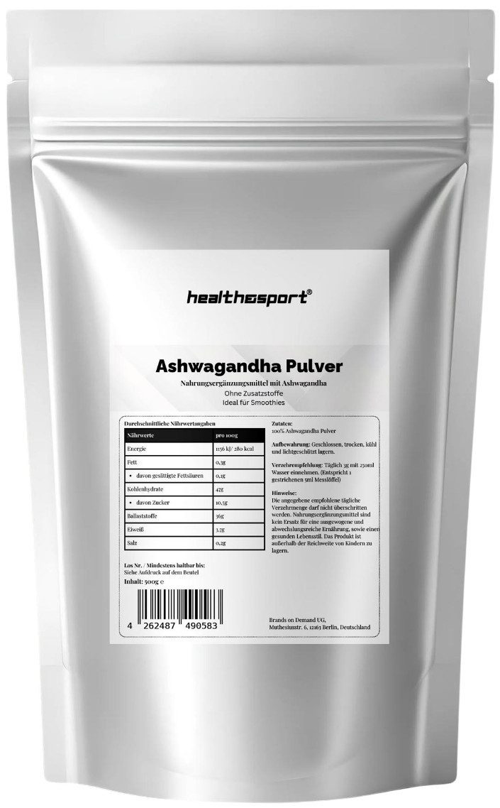 health&sport Health & Sport Ashwagandha Wurzel - Für innere Ruhe und Energie Pulver, 500 g