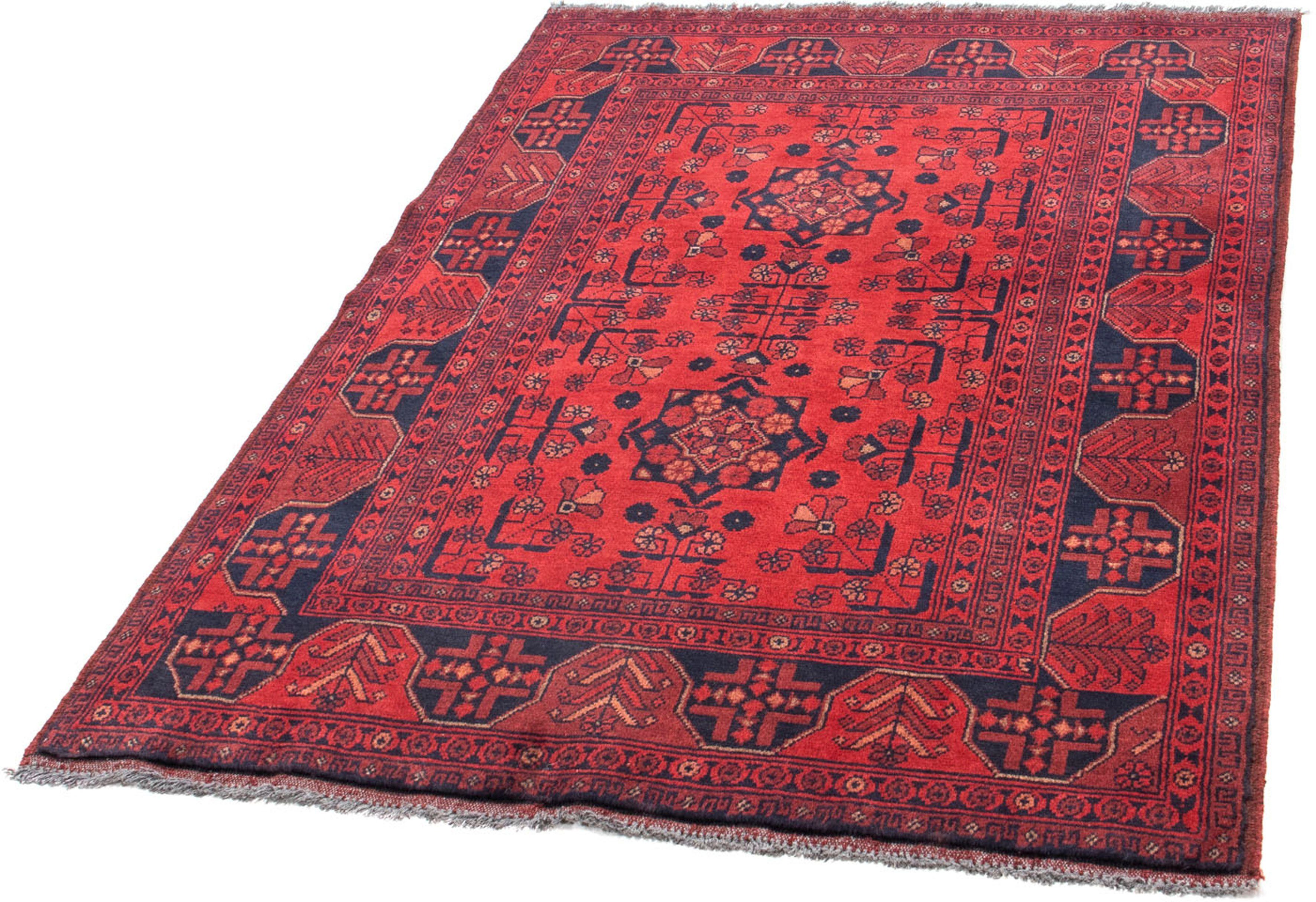 Orientteppich Afghan - Kunduz - 151 x 103 cm - rot, morgenland, rechteckig, Höhe: 7 mm, Wohnzimmer, Handgeknüpft, Einzelstück mit Zertifikat